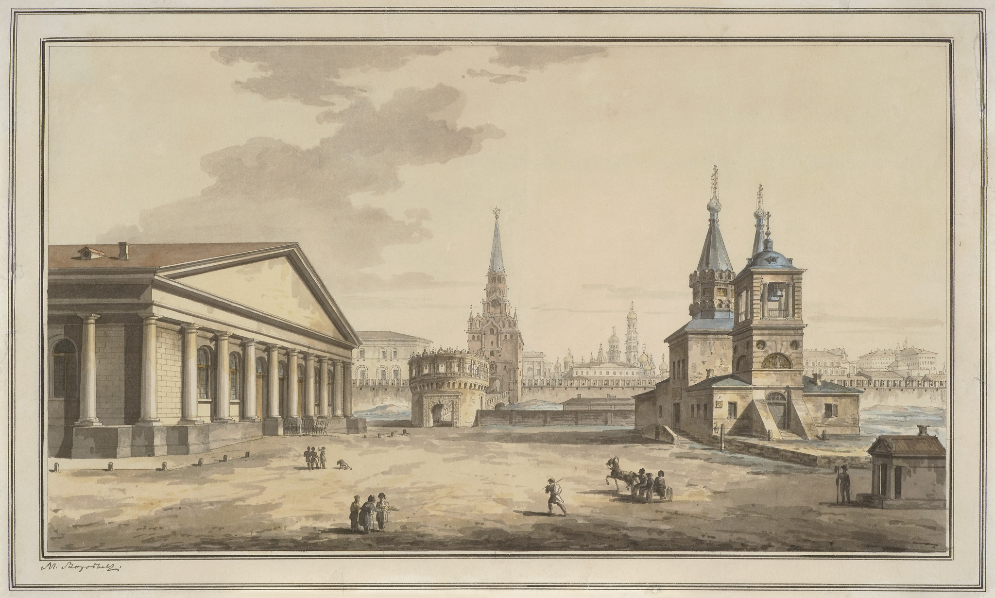 Вид Манежа, Кутафьи и церкви Николы в Сапожках в Москве, Maxim Vorobiev, 1817