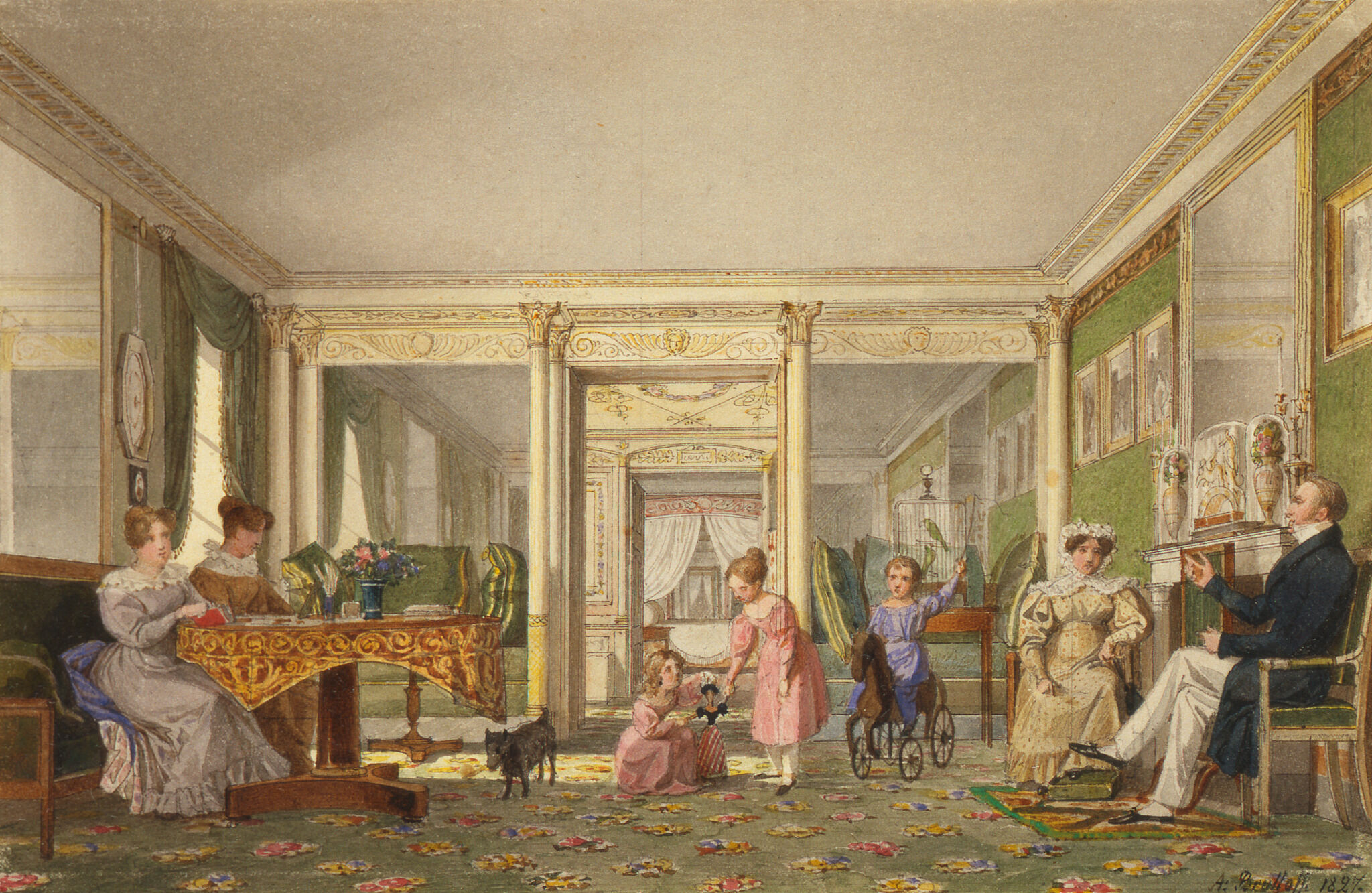 В комнатах. Семья Гагариных, Alexander Brullov, 1827