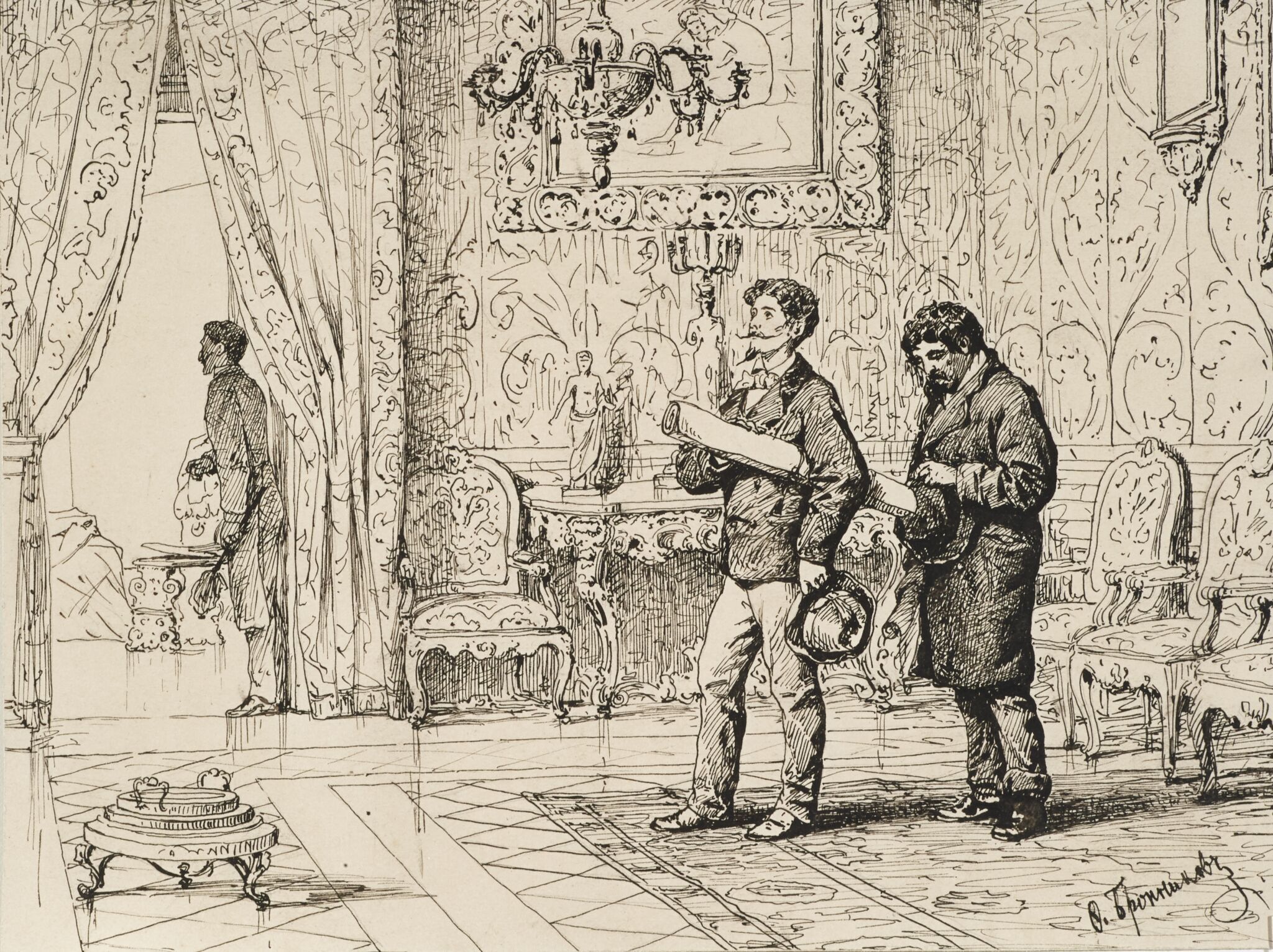 Художники у мецената, Fyodor Bronnikov, no later than 1882