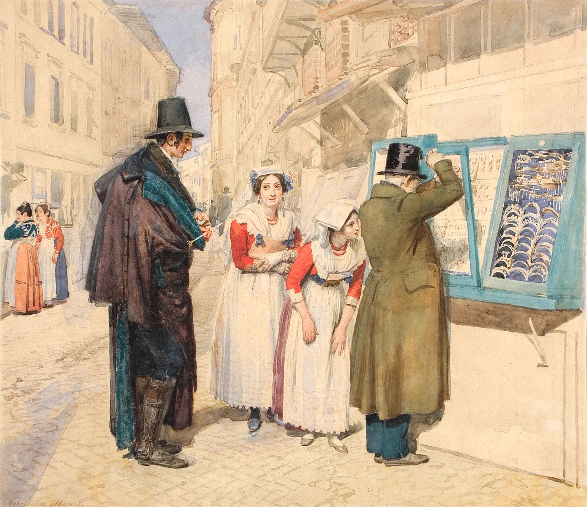 Жених, выбирающий серьги для своей невесты, Alexander Ivanov, 1839