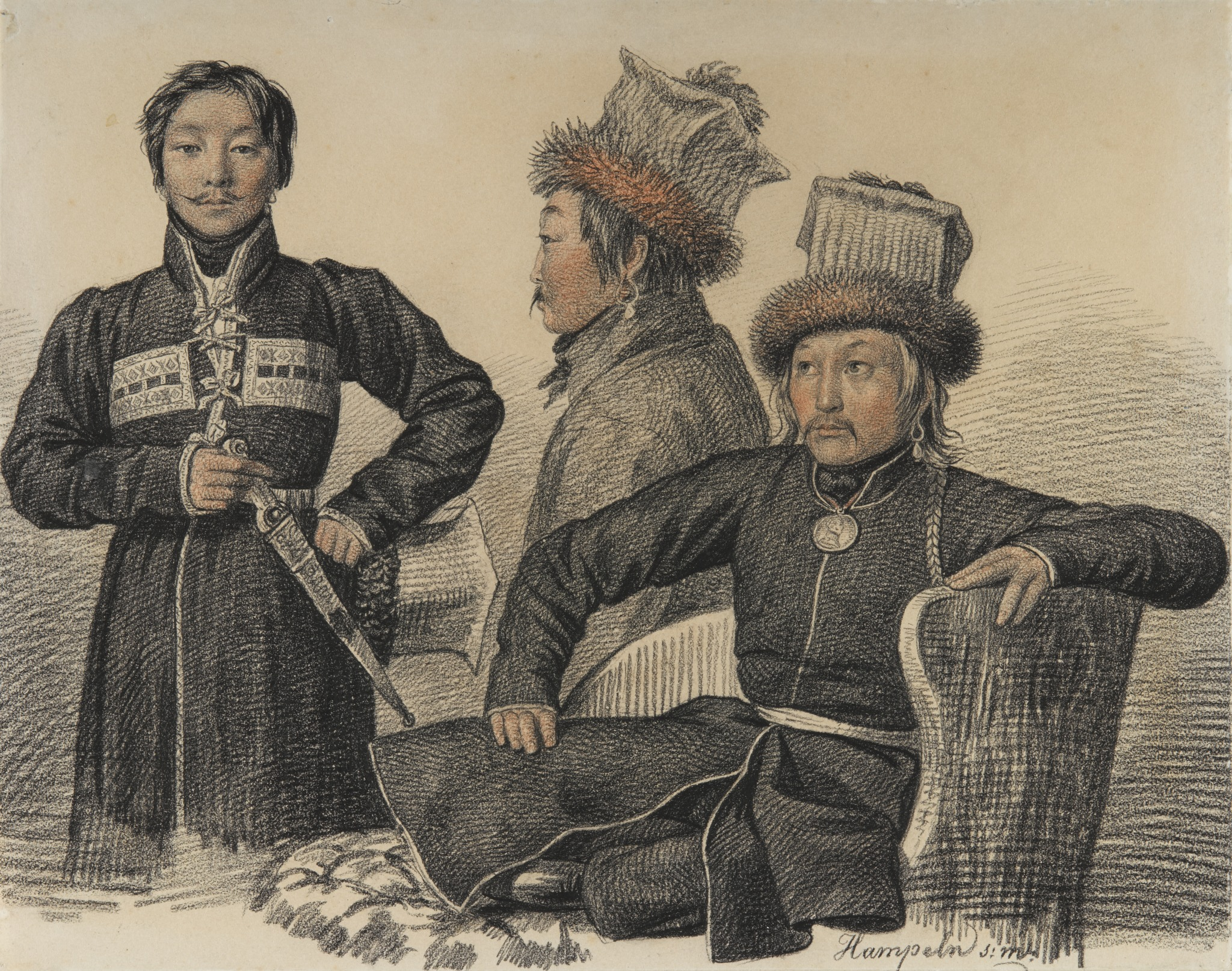 Портрет калмыцких князей Тюменевых, Karl Hampeln, first half of the 1820s
