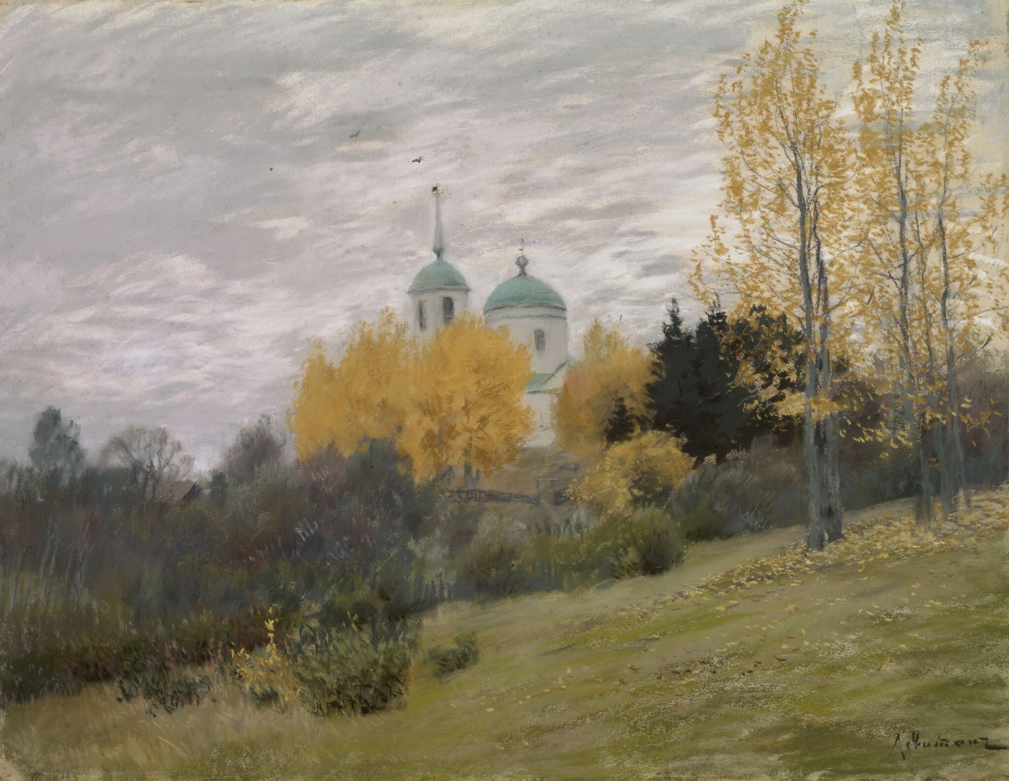 Осенний пейзаж с церковью, Isaac Levitan, 1880s – early 1890s