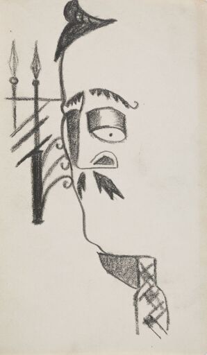 Голова мужчины и решетка. Эскиз для серии «12 открыток с видами и типами Сан Себастьяна». Лист из блокнота