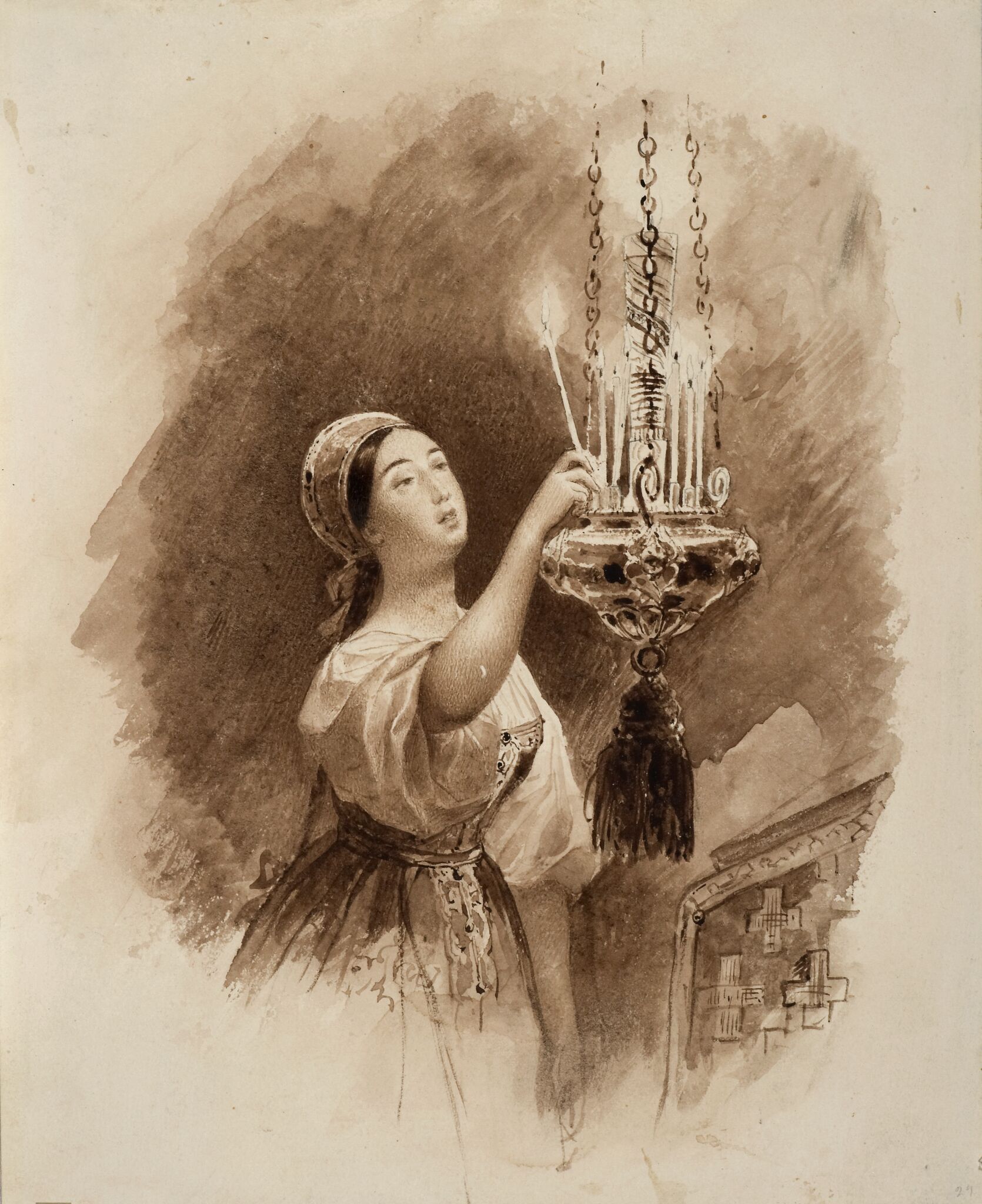 Девушка, ставящая свечу, Karl Bryullov, 1836