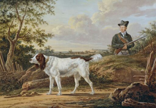 Охотник с собакой в поле