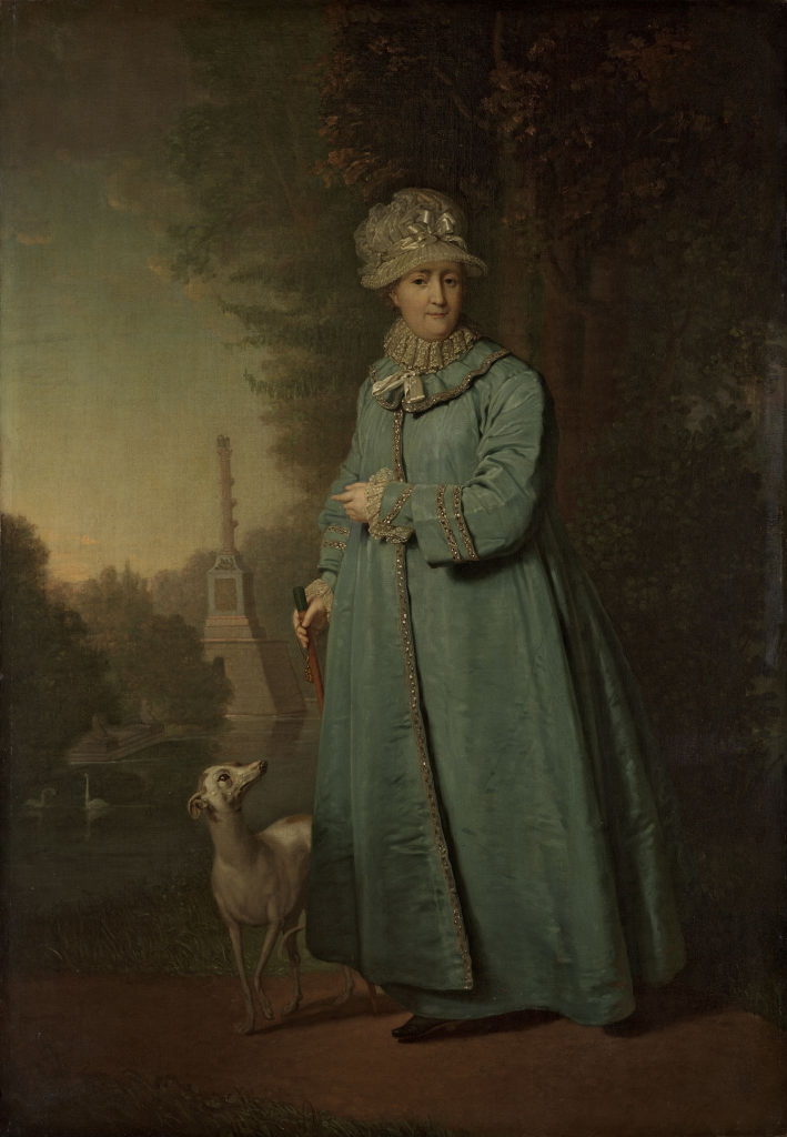 Екатерина II на прогулке в Царскосельском парке (с Чесменской колонной на фоне)