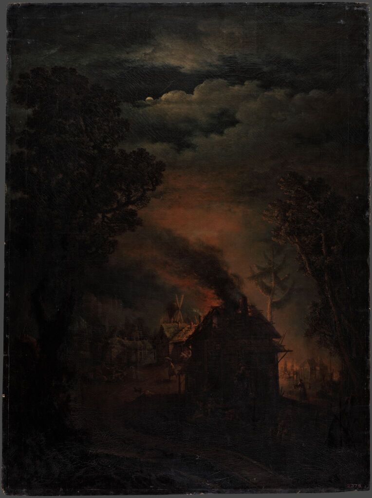 Пожар в деревне в ночное время
