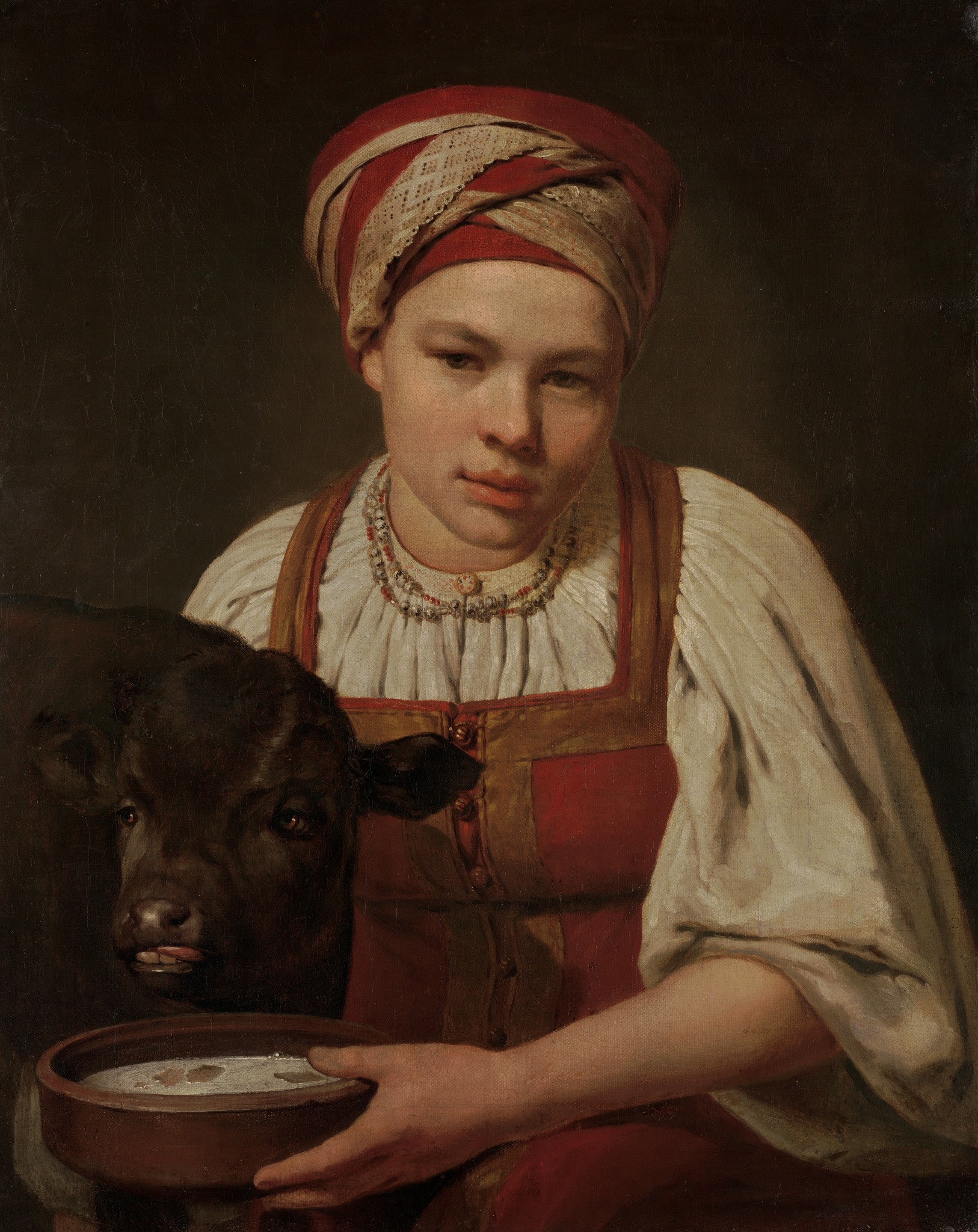 Крестьянская девушка с теленком, Alexey Venetsianov, late 1820s