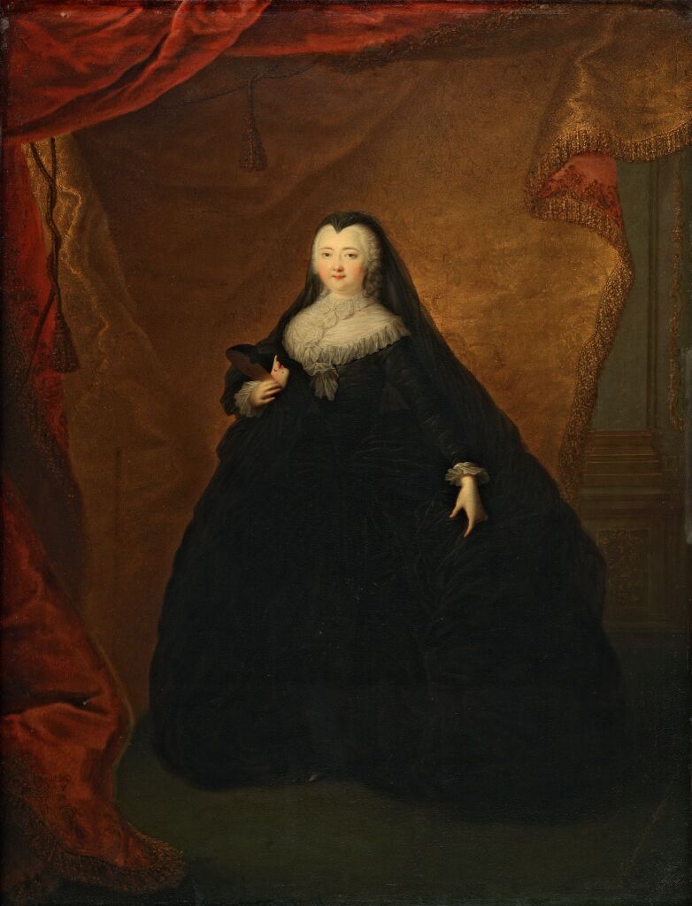 Портрет императрицы Елизаветы Петровны в черном маскарадном домино с маской в руке