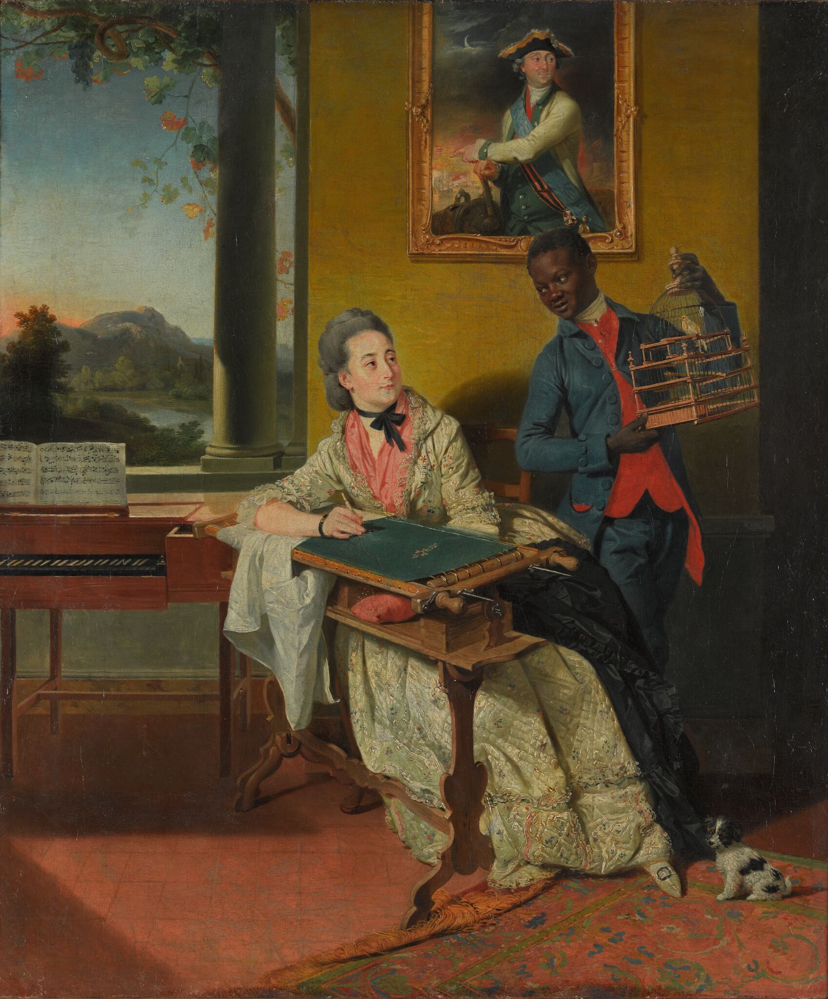 Портрет неизвестной за пяльцами с прислуживающим арапом, Unknown foreign artist, second half of the 18th century, 1770s