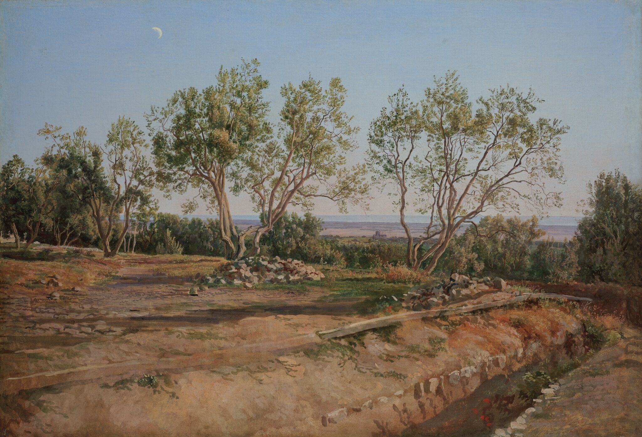 Оливы у кладбища в Альбано. Молодой месяц, Alexander Ivanov, second half of the 1830s – 1840s