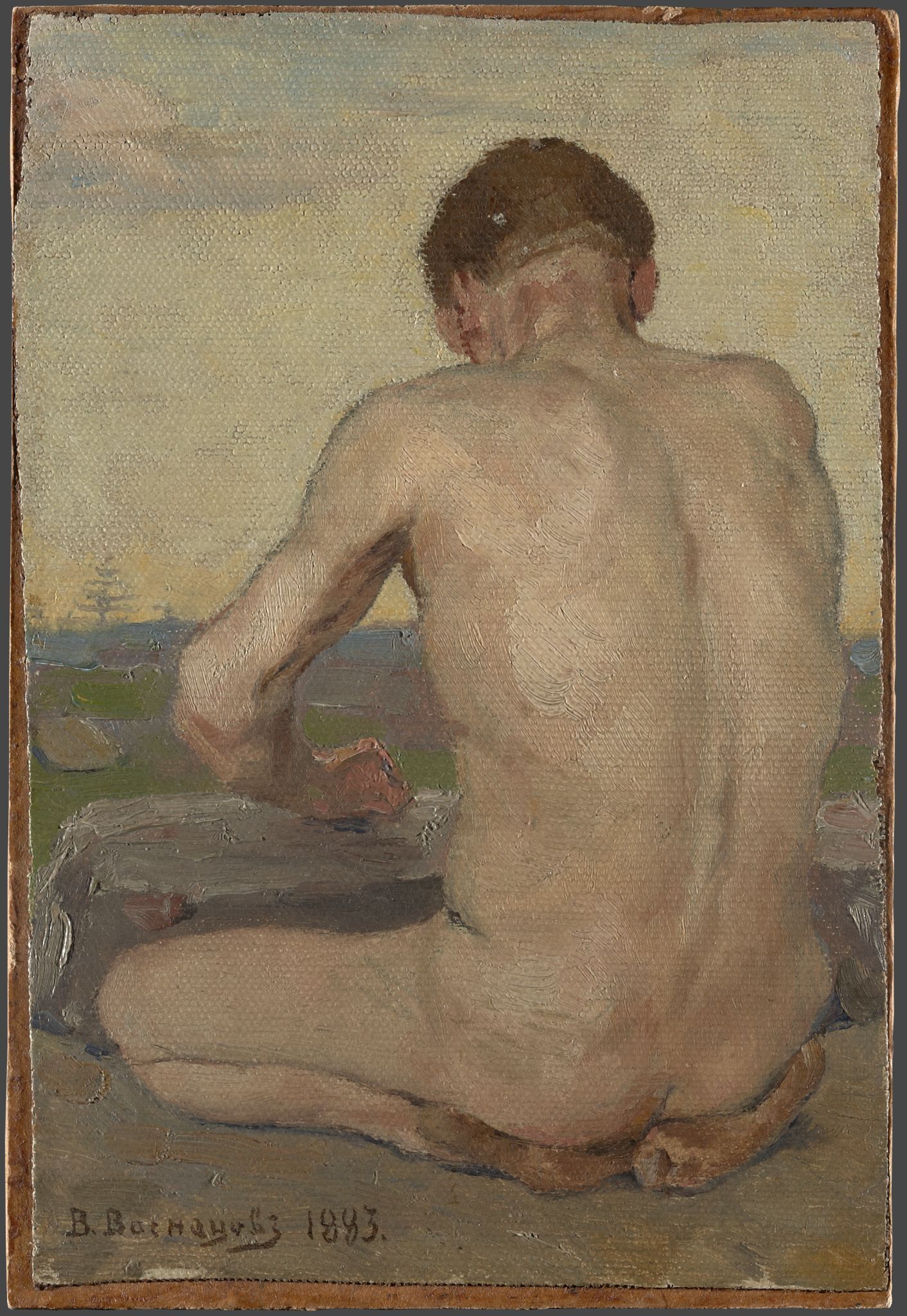 Сидящий натурщик. Этюд для фигуры полирующего камень, Viktor Vasnetsov, 1883