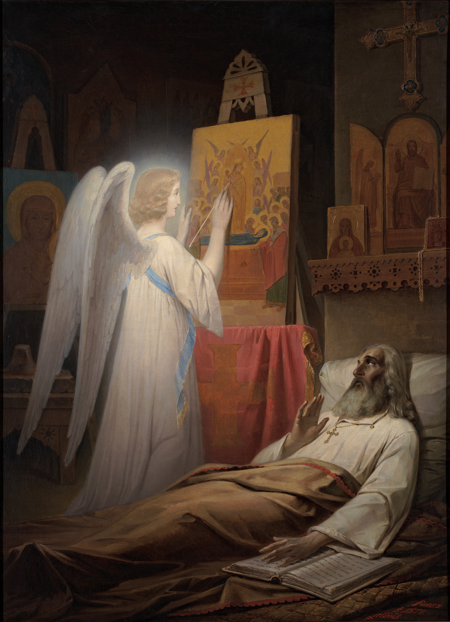 Блаженный Алимпий (Алипий) Печерский и ангел, Vasilij Raev, 1852