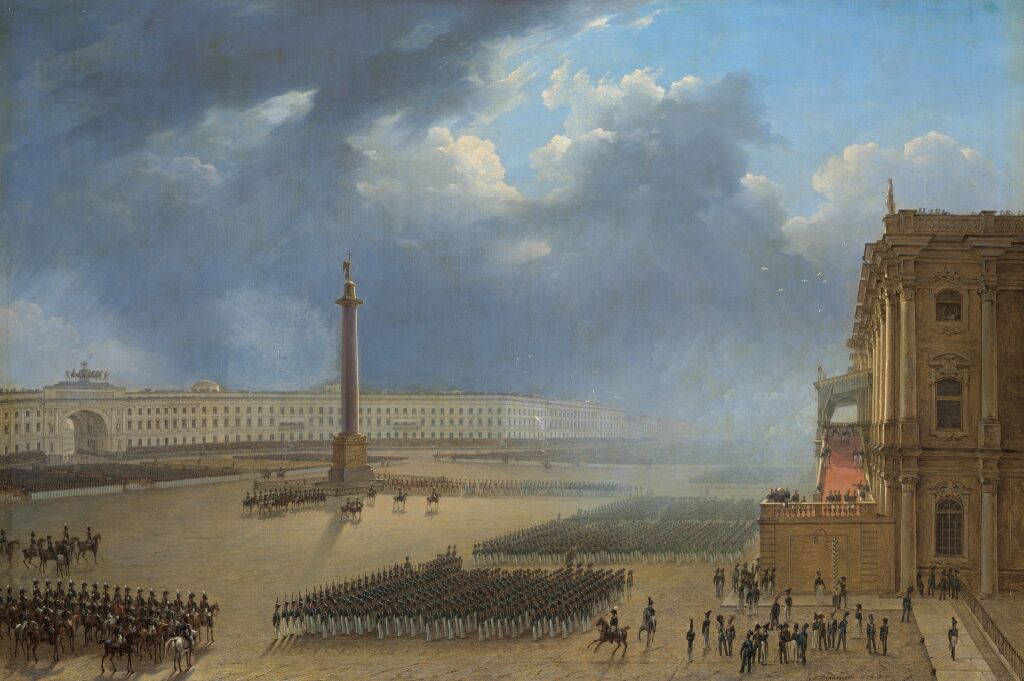 Парад по случаю открытия памятника Александру I в Санкт-Петербурге 30 августа 1834 года