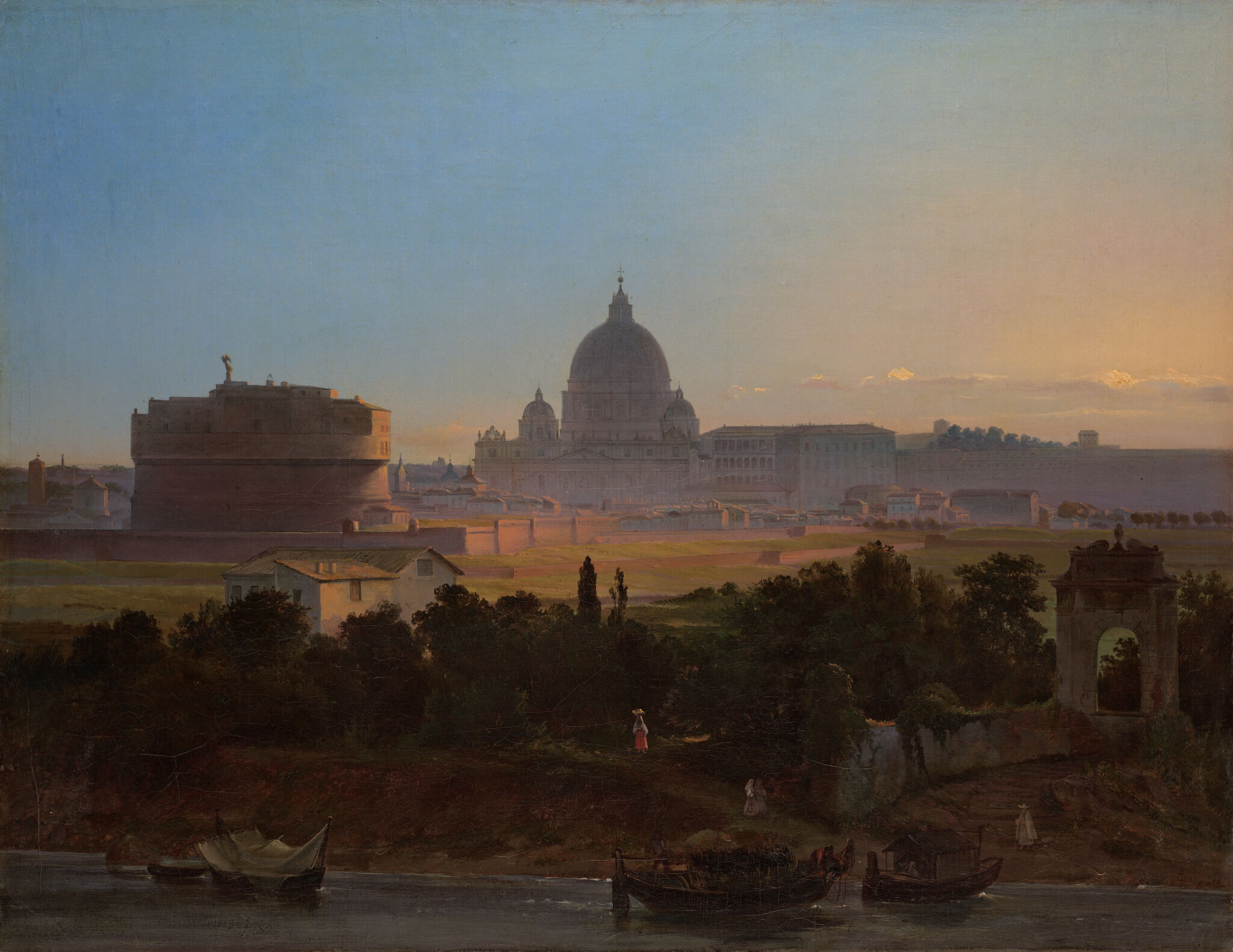 Рим вечером. Вид на замок Св. Ангела и собор Св. Петра, Vasilij Raev, 1843