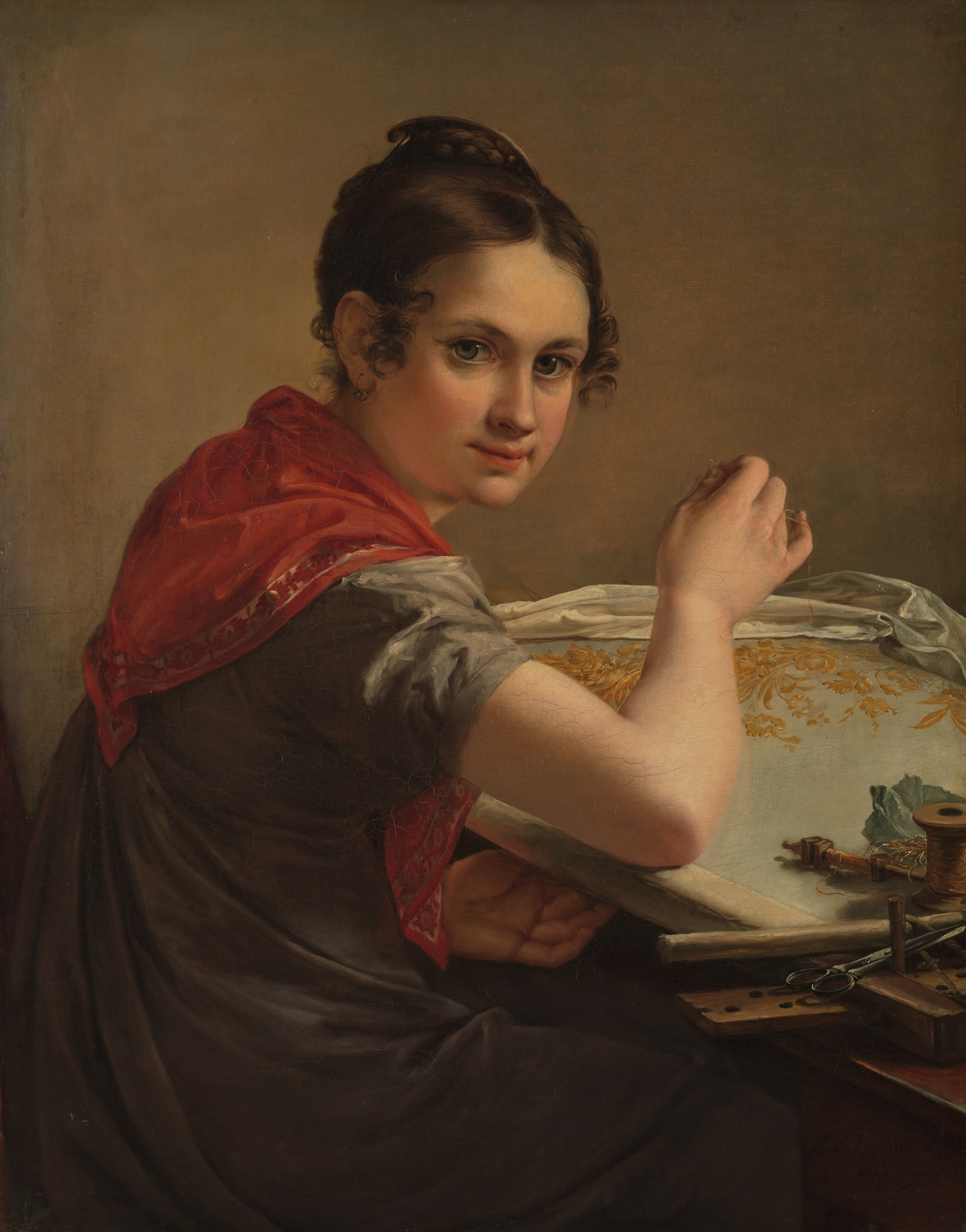 Золотошвейка, Vasily Andreevich Tropinin, 1826