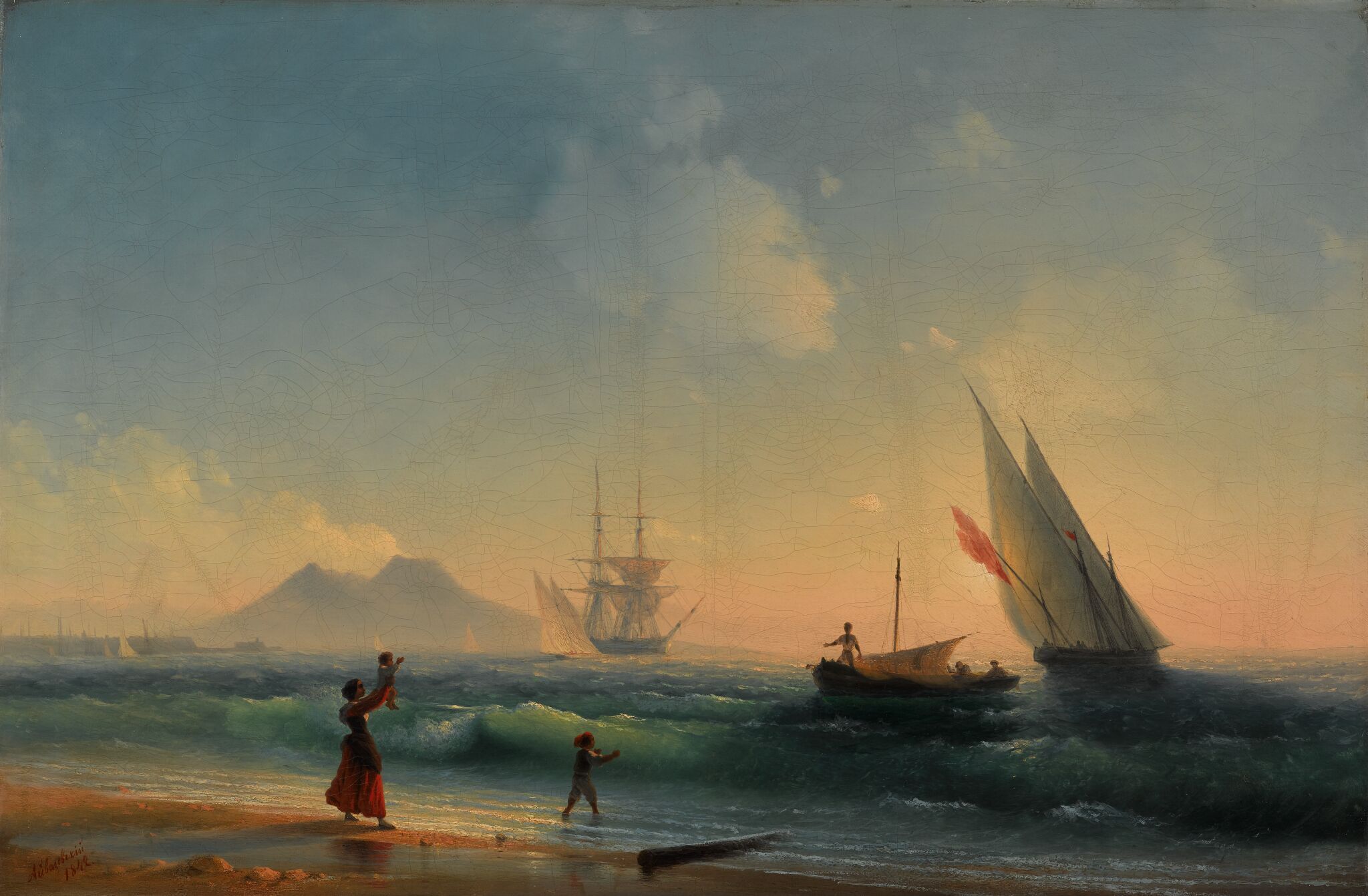 Встреча рыбаков на берегу Неаполитанского залива, Ivan Aivazovsky, 1842