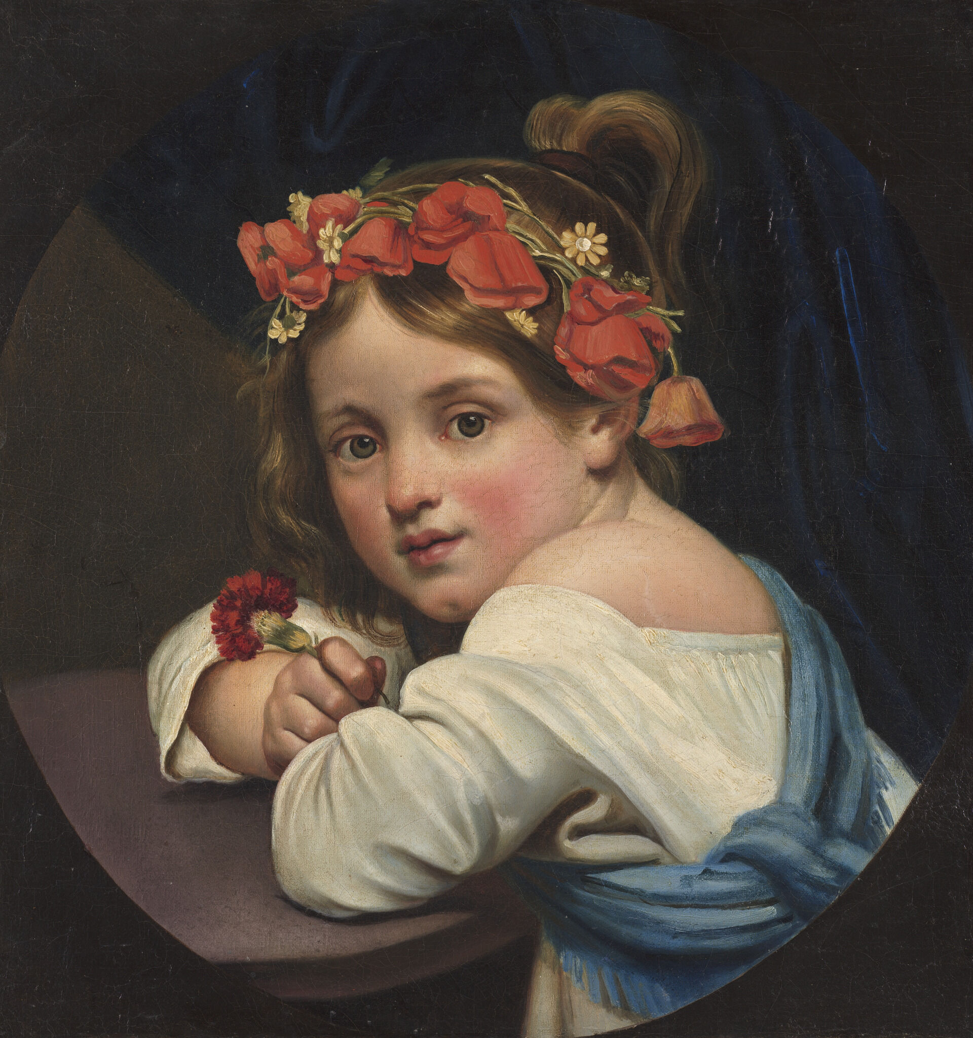 Девочка в маковом венке, с гвоздикой в руке (Мариучча), Orest Kiprensky, 1819