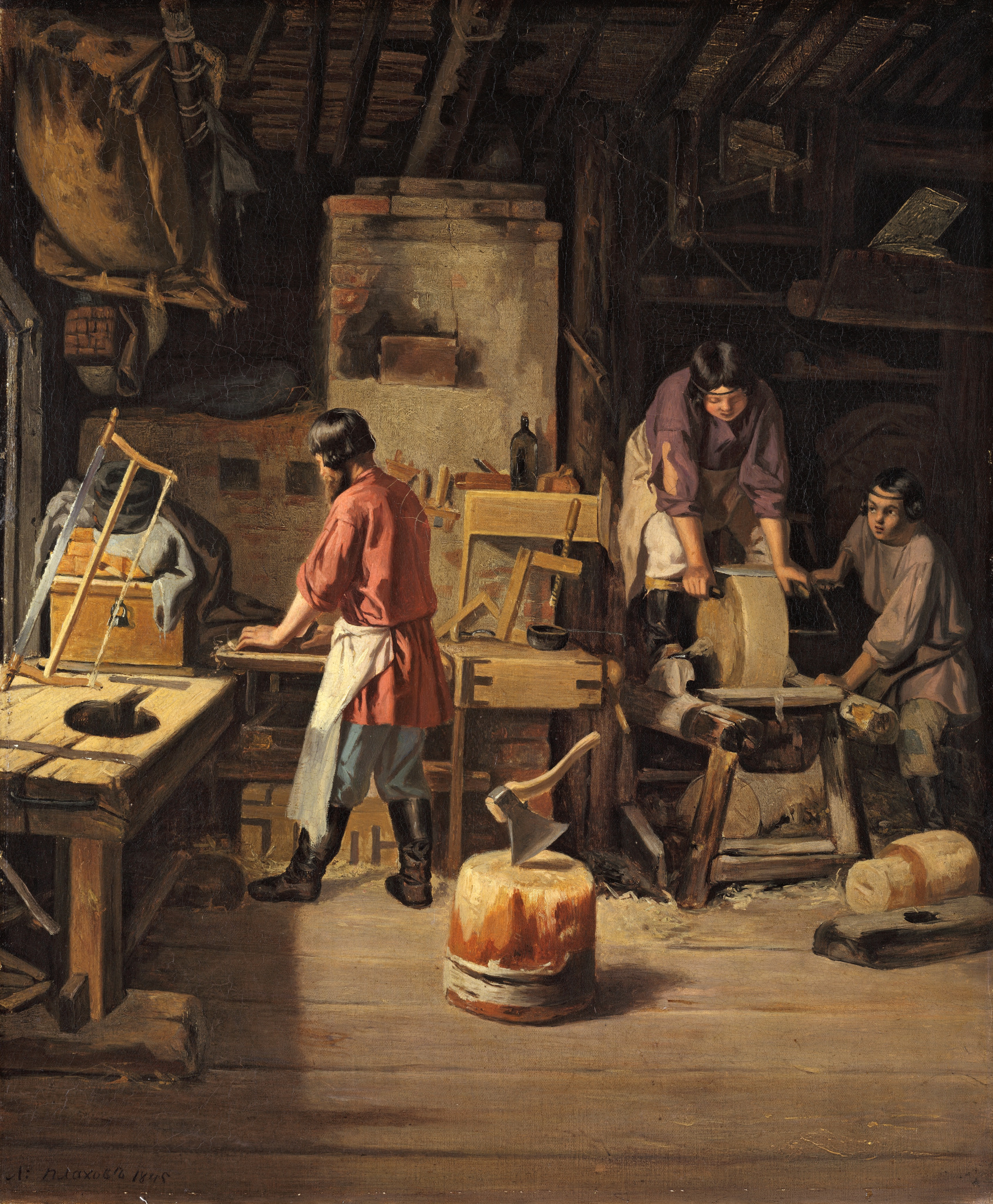 В столярной мастерской, Lavr Plakhov, 1845