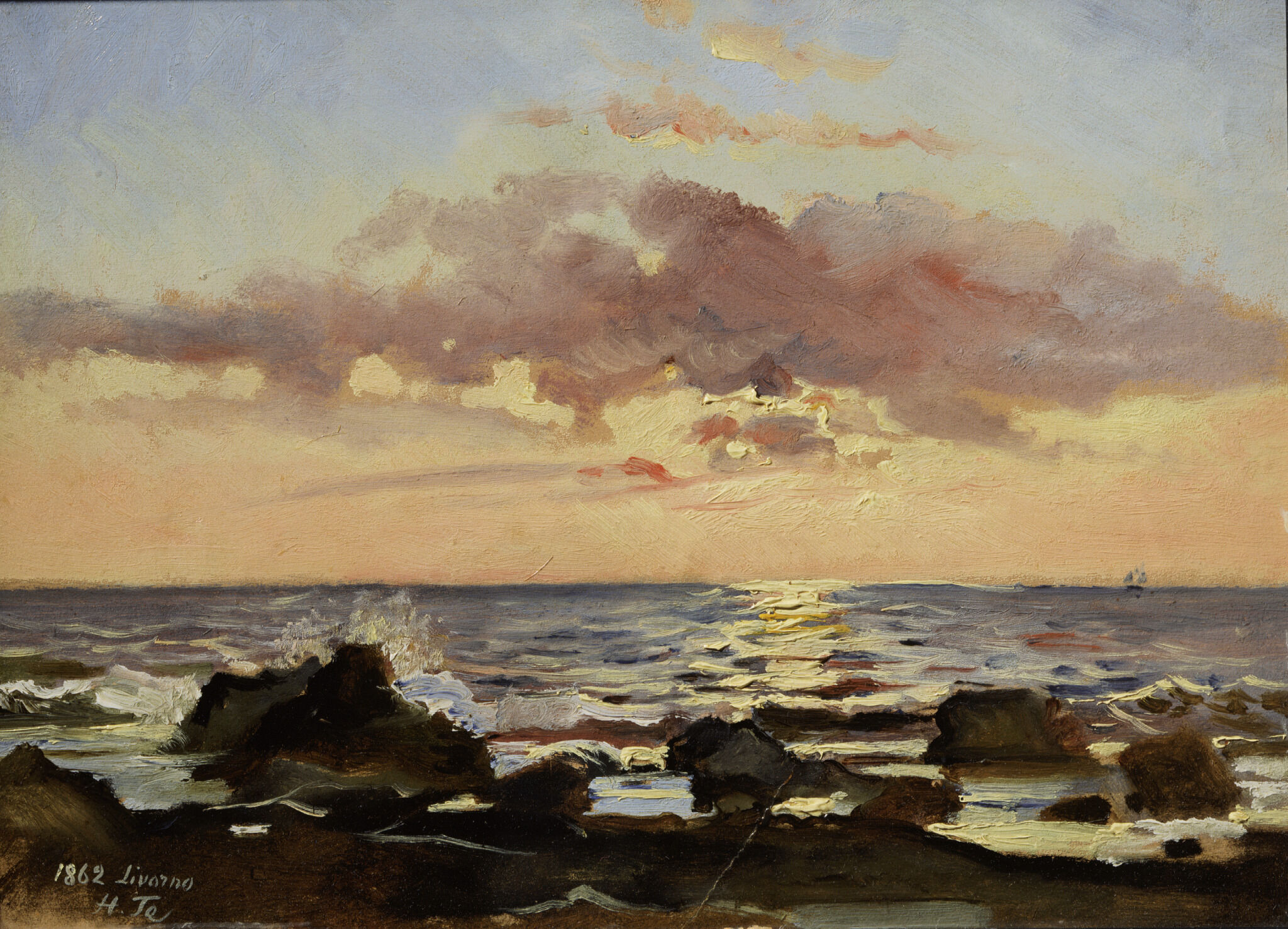 Закат на море в Ливорно, Nikolai Ge, 1862