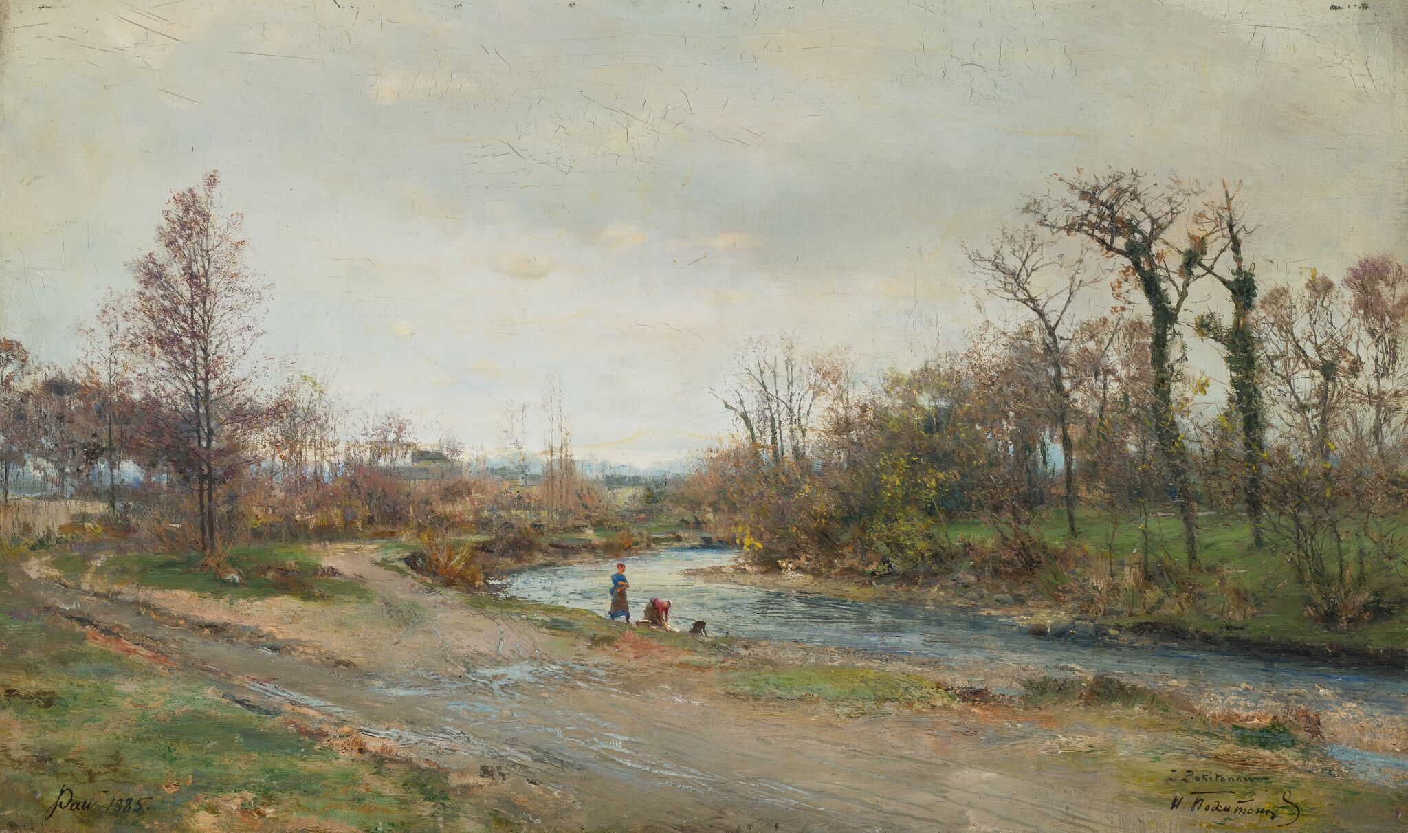 Ранняя весна. По. Прачки на берегу Гавы, Ivan Pokhitonov, 1885