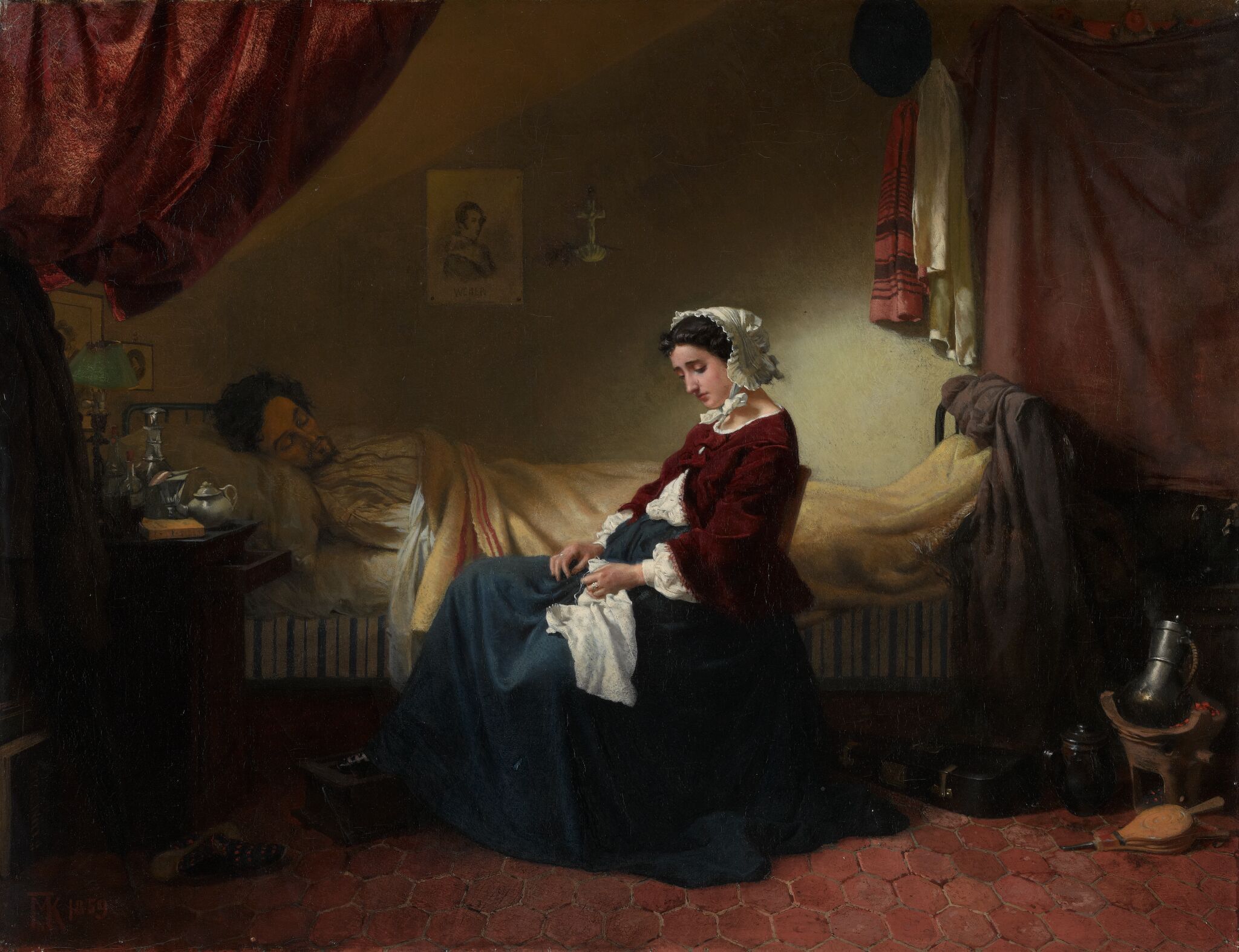 Больной музыкант, Mikhail Petrovich Klodt, 1859