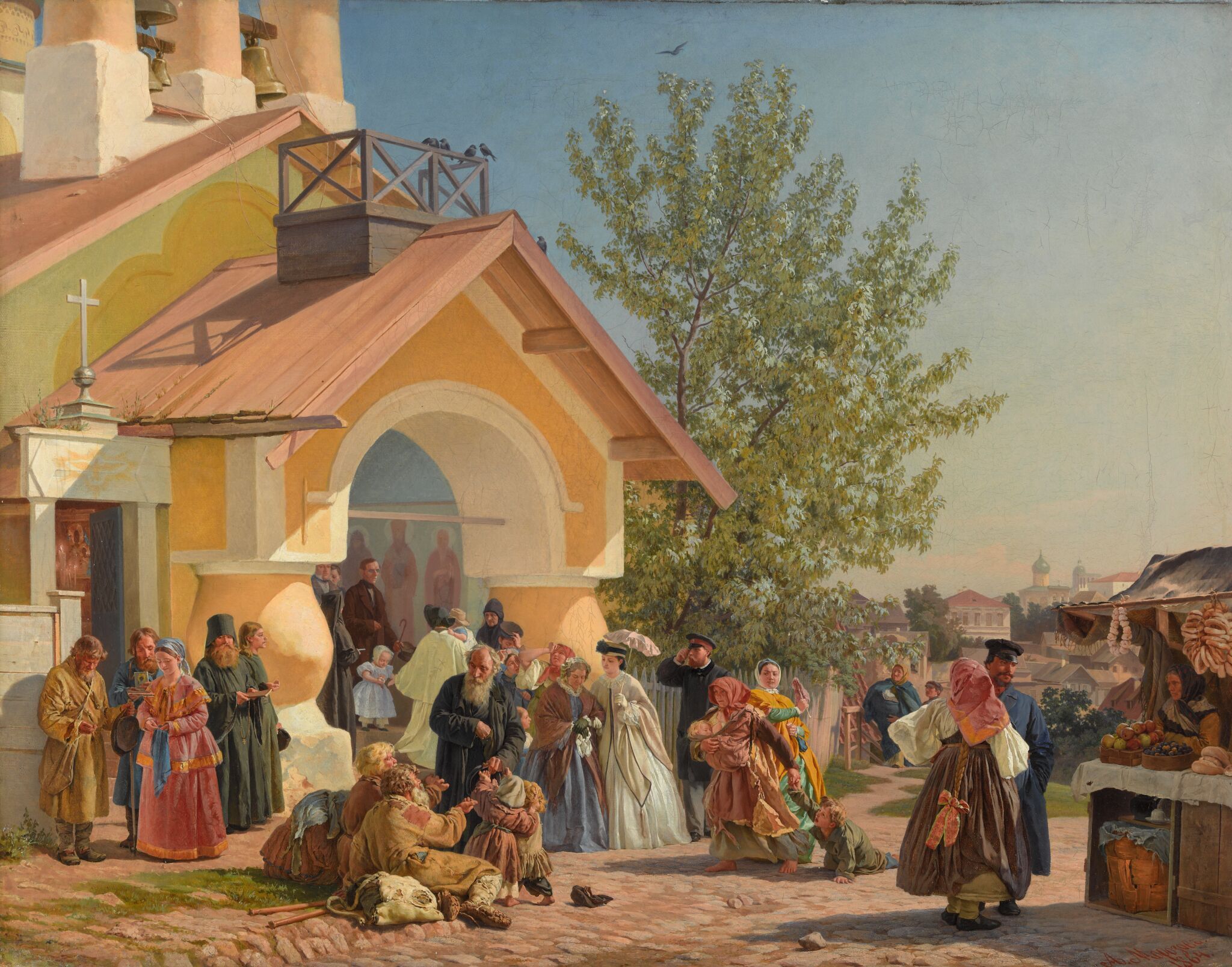 Выход из церкви в Пскове, Alexander Ivanovich Morozov, 1864