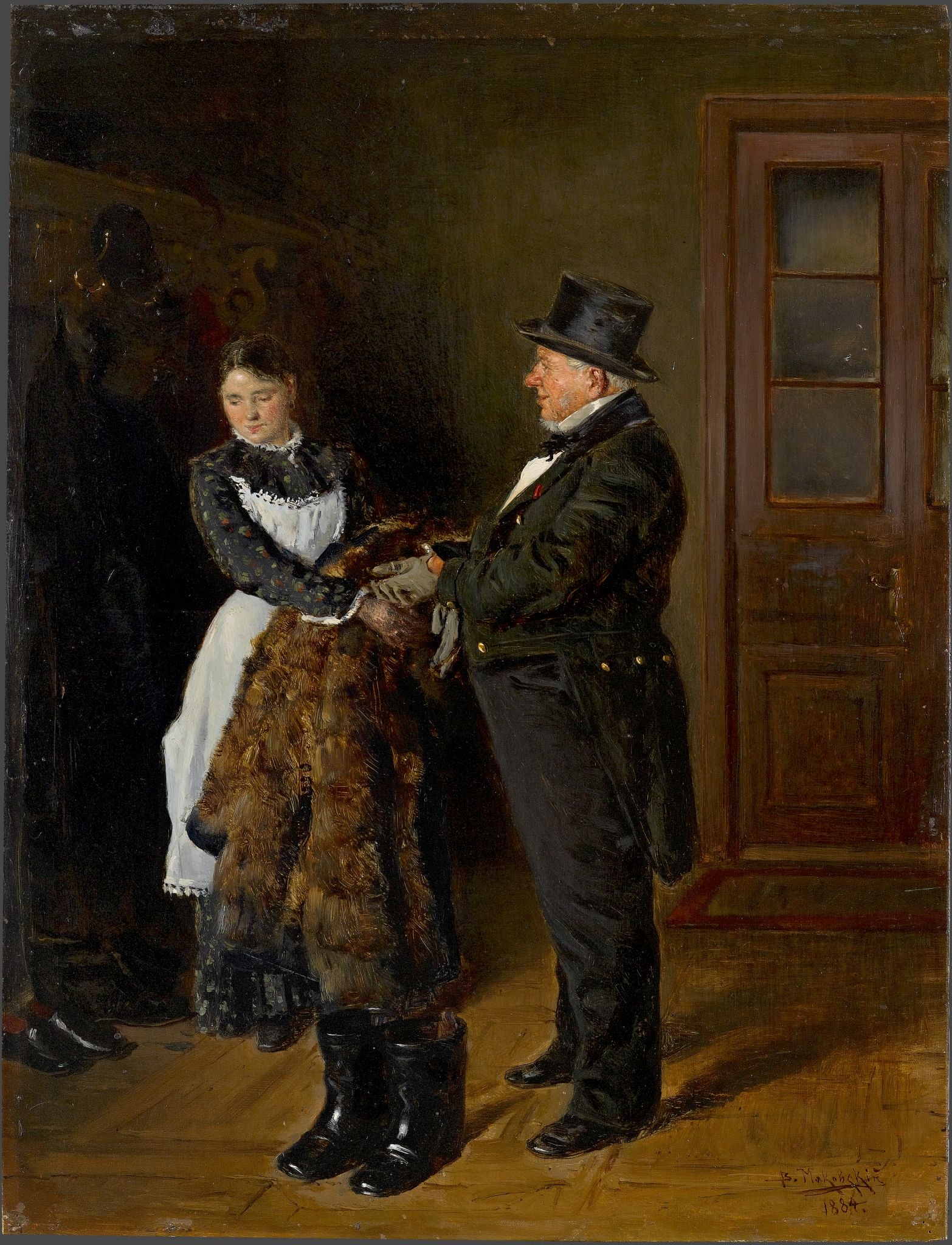 В передней, Vladimir Makovsky, 1884
