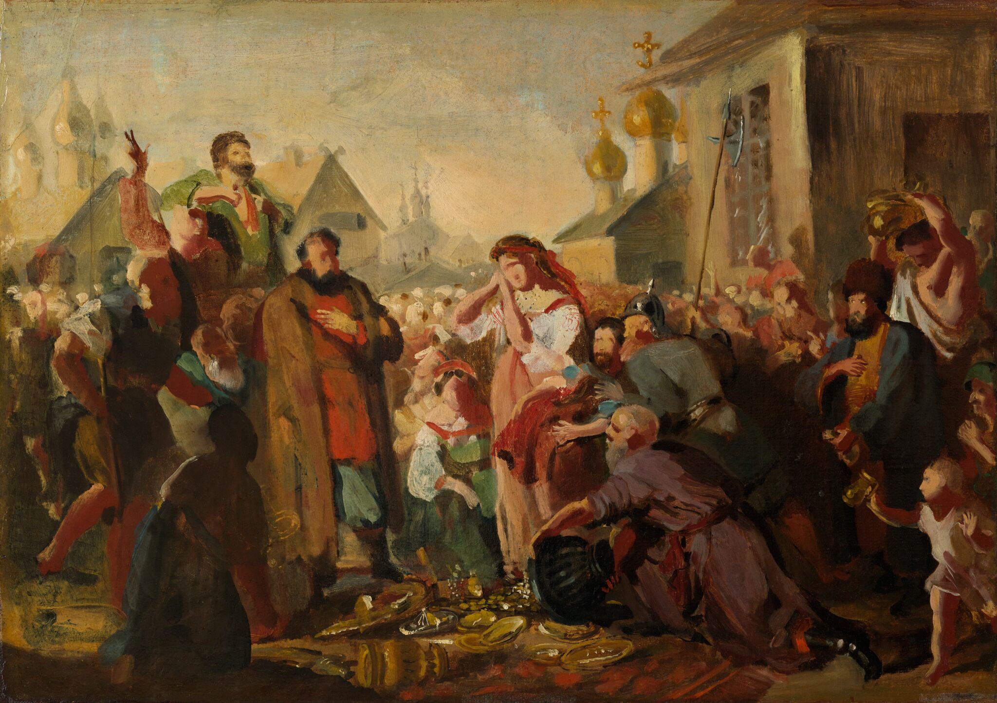 Гражданин Минин принимает пожертвования от нижегородцев, Konstantin Makovsky, 1870s