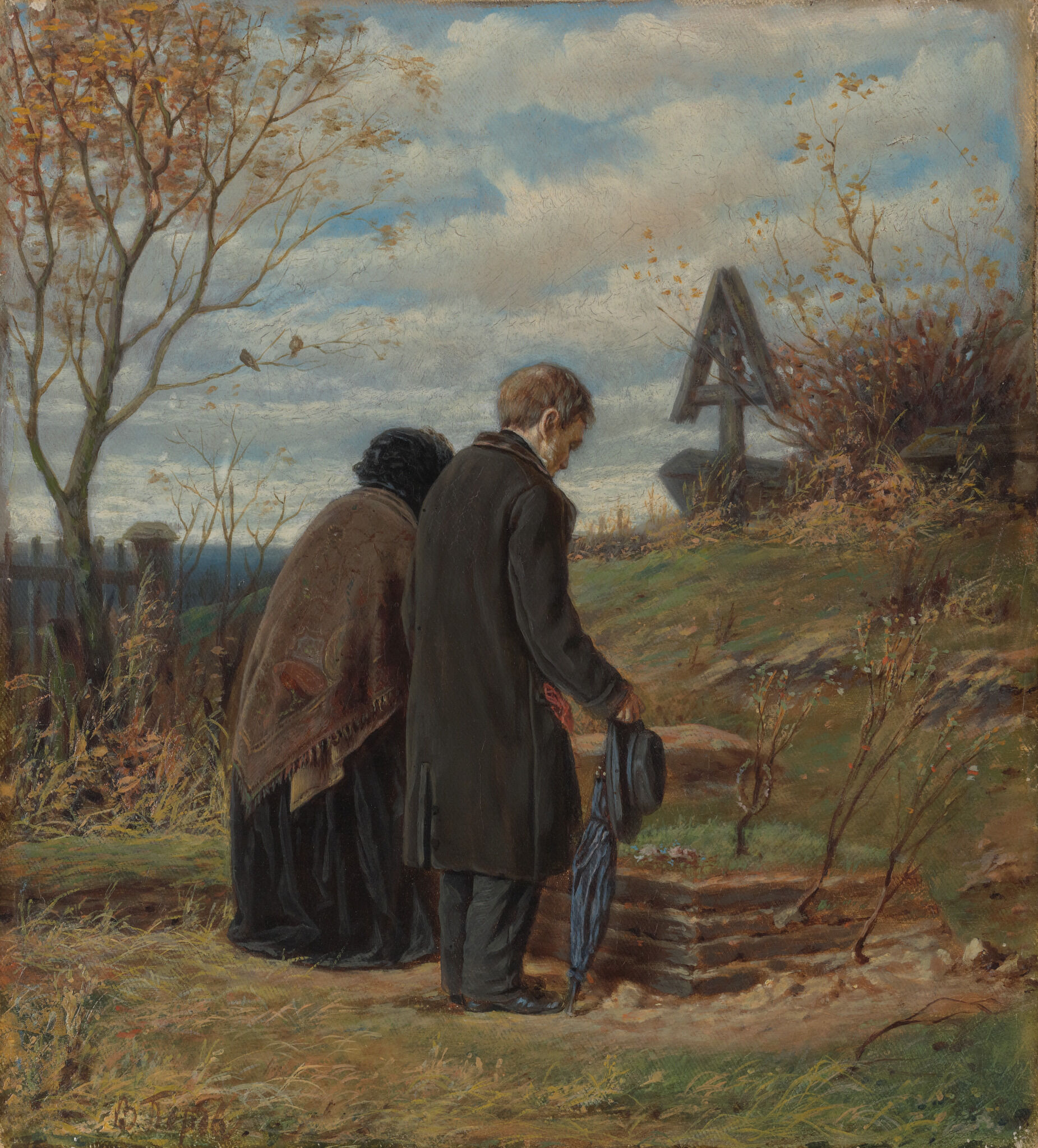 Старики-родители на могиле сына, Vasily Perov, first half of the 1870s