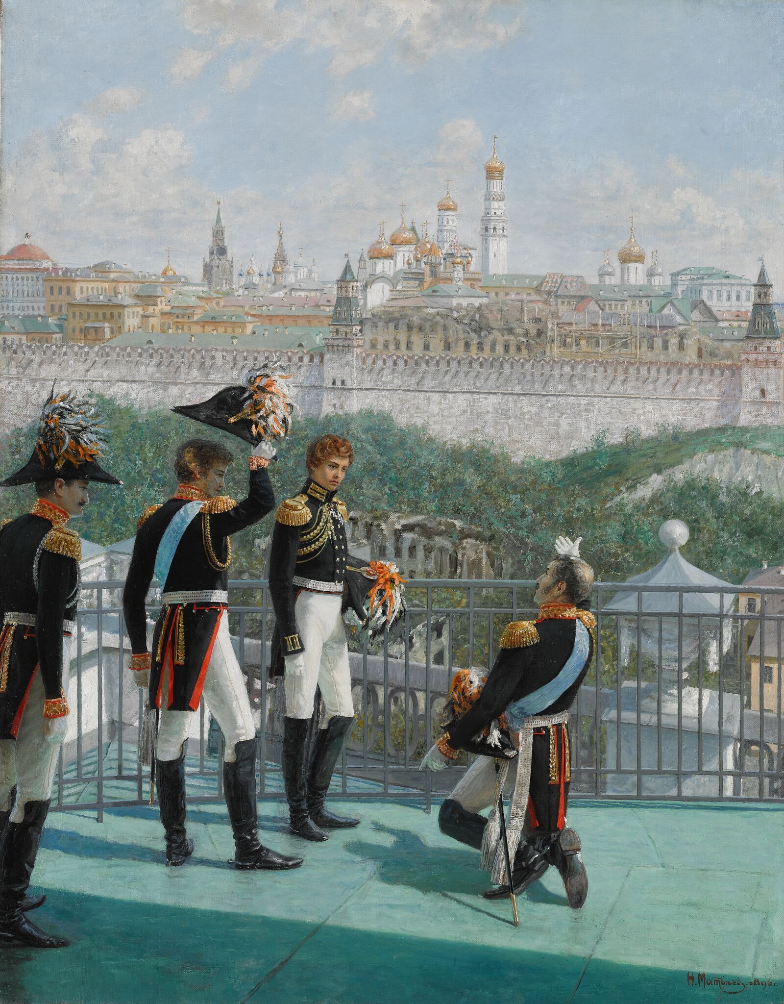 Король прусский Фридрих Вильгельм III с сыновьями благодарит Москву за спасение его государства, Nikolay Matveyev, 1896