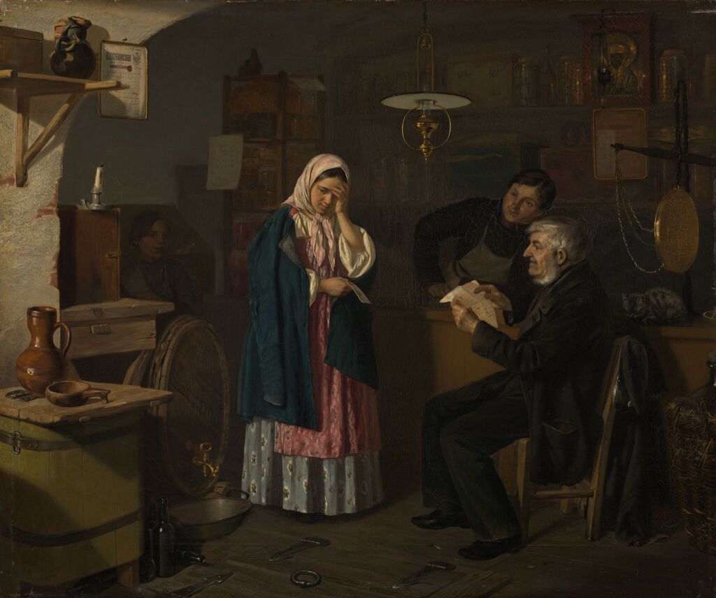 Чтение письма в овощной лавке