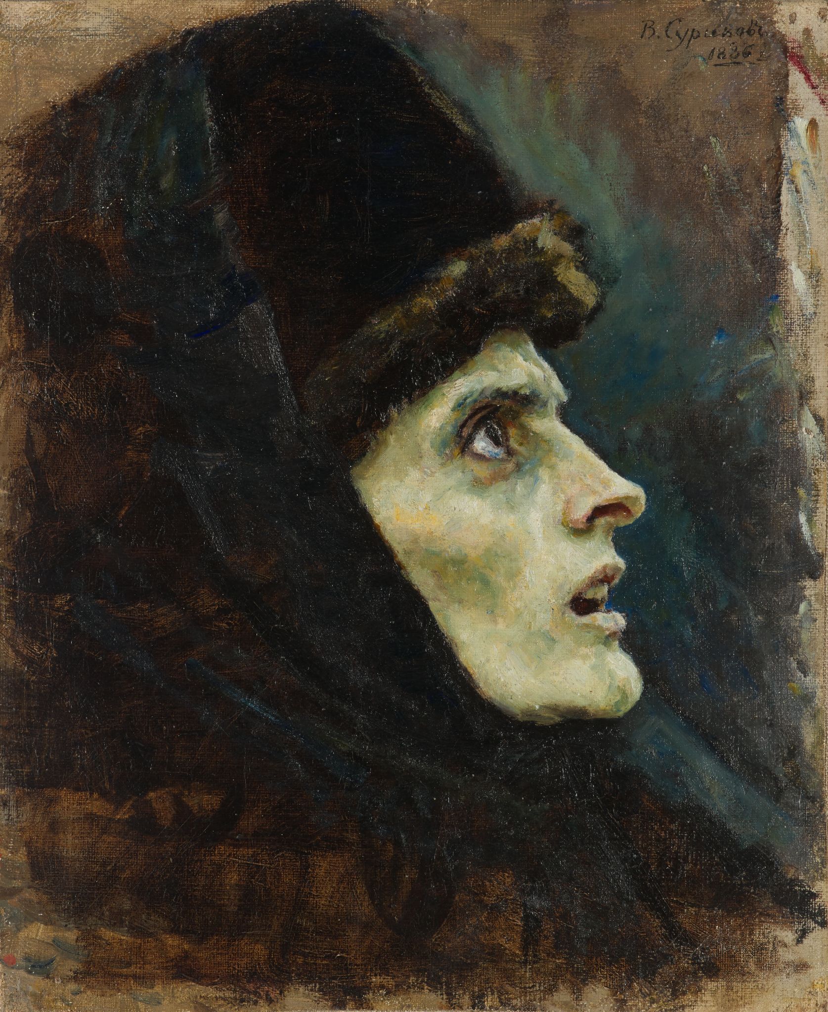 Голова боярыни Морозовой. Этюд для картины «Боярыня Морозова» (1887, ГТГ), Vasily Surikov, 1886