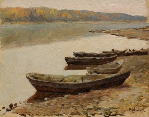 Волжский пейзаж. Лодки у берега