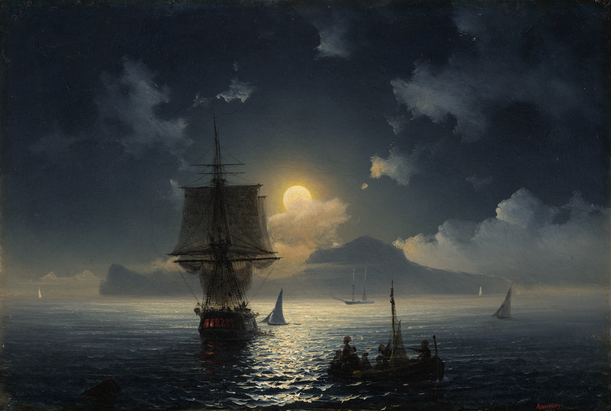 Лунная ночь на Капри, Ivan Aivazovsky, 1841