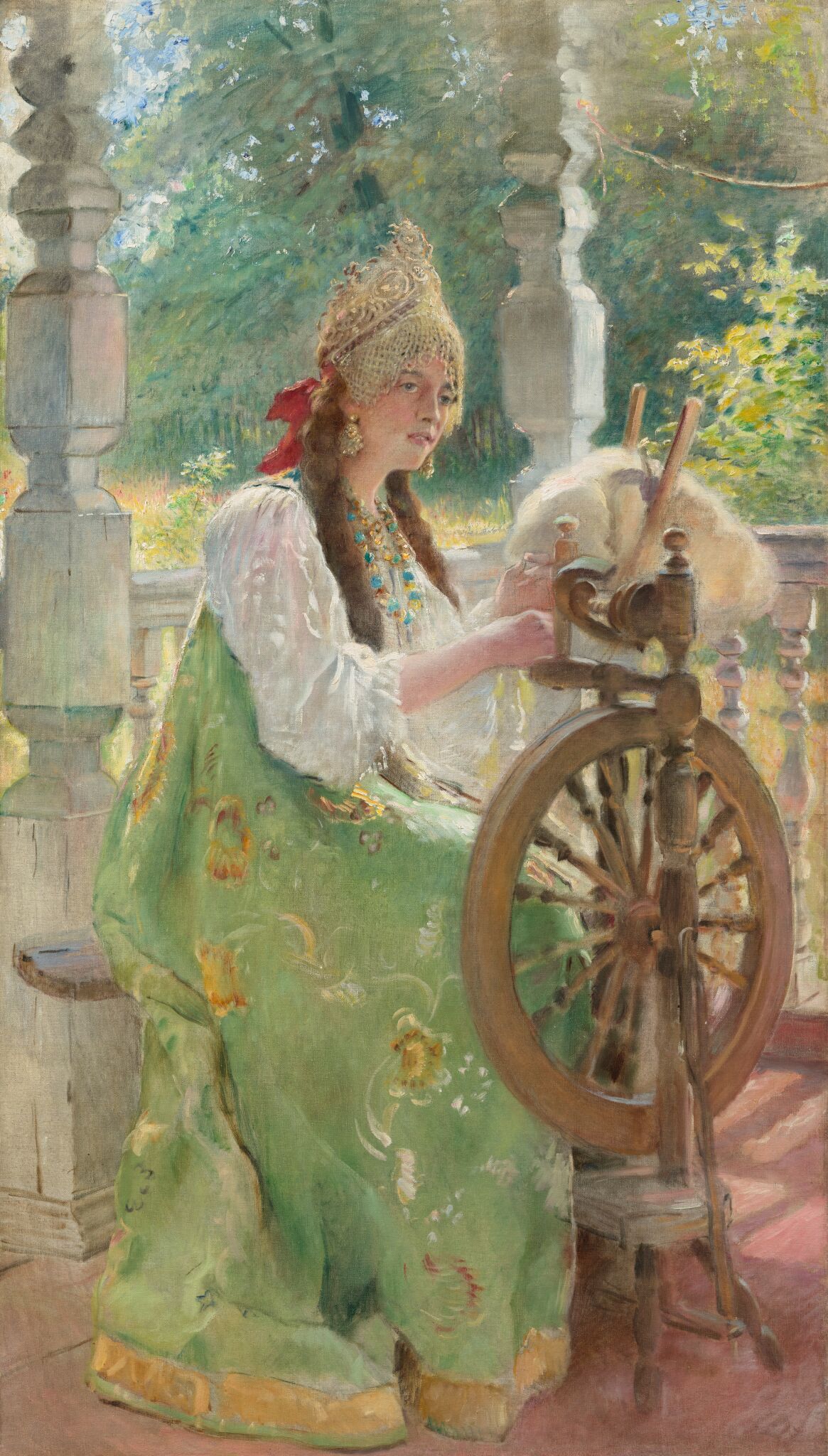 За прялкой, Konstantin Makovsky, 1900s – early 1910s