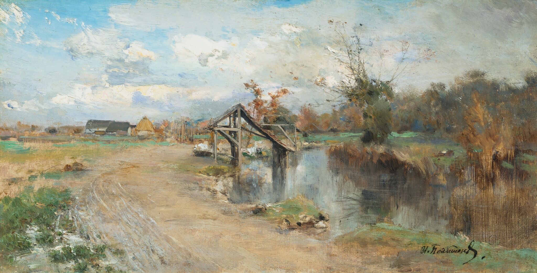 Летний пейзаж с речкой, Ivan Pokhitonov, 1890s