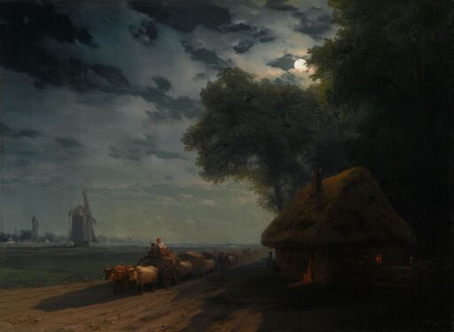 Украинский пейзаж с чумаками при луне