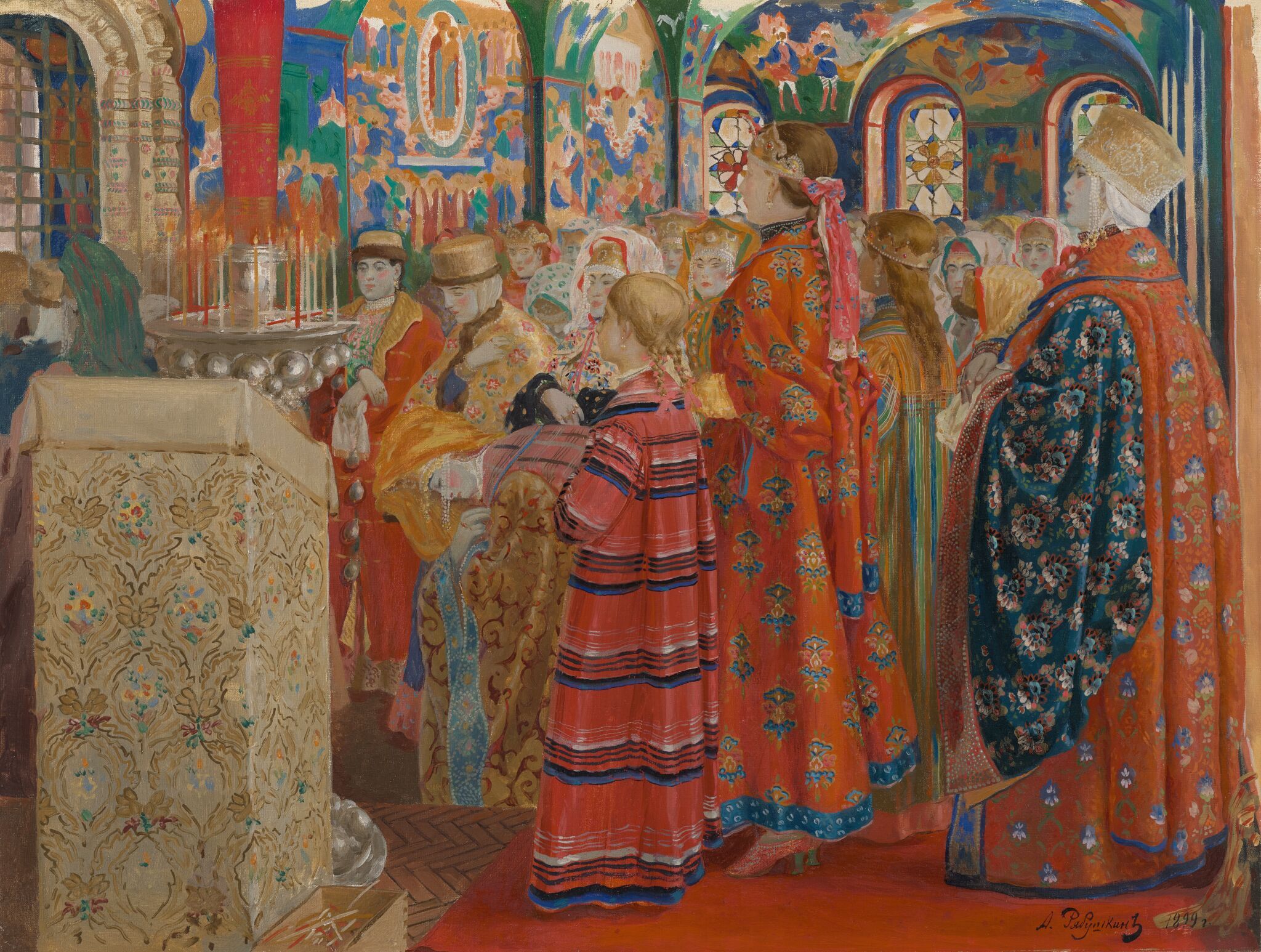 Русские женщины XVII столетия в церкви, Andrei Petrovich Ryabushkin, 1899