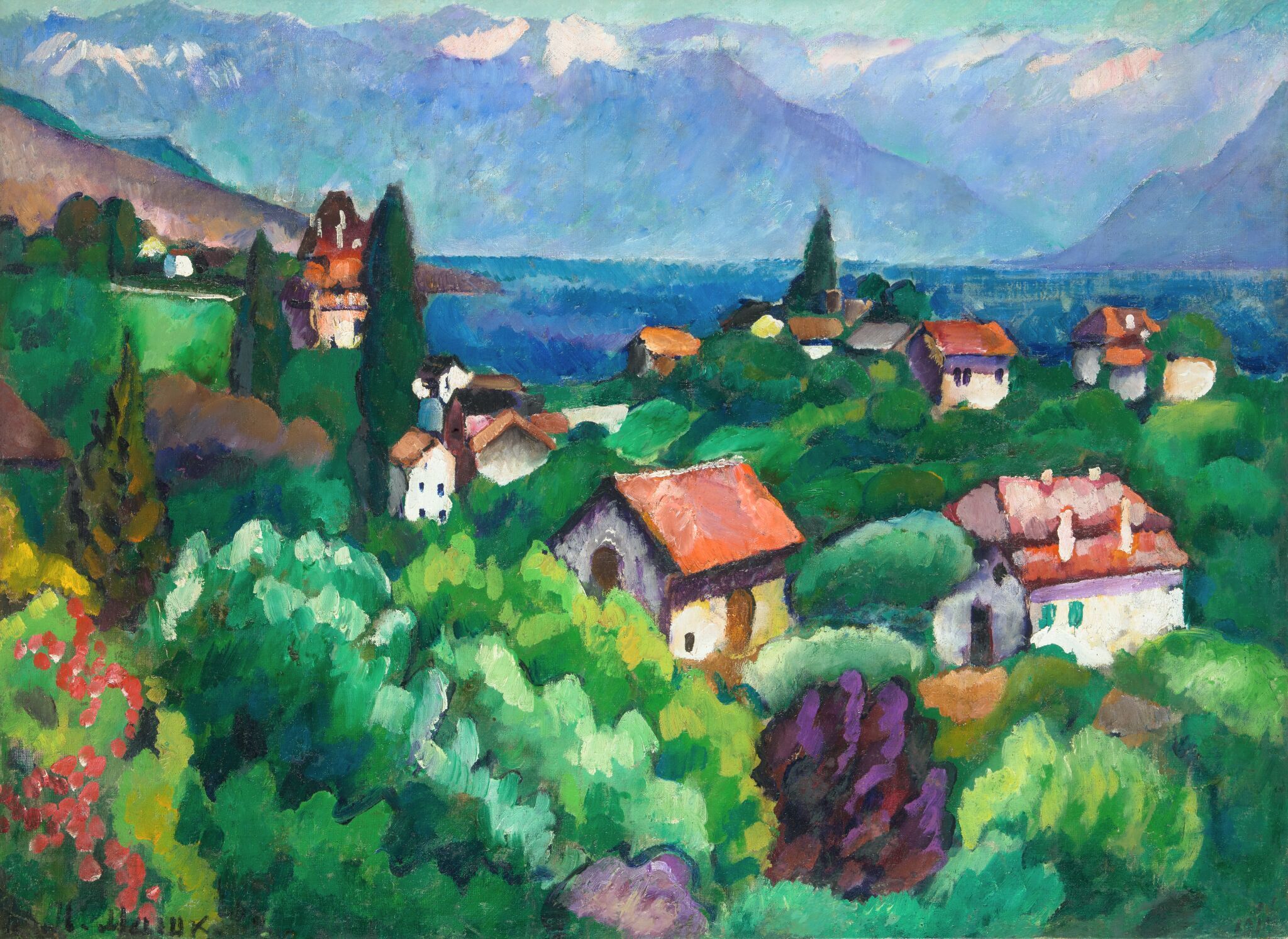 Пейзаж с крышами домов. Швейцария, Ilya Mashkov, 1914