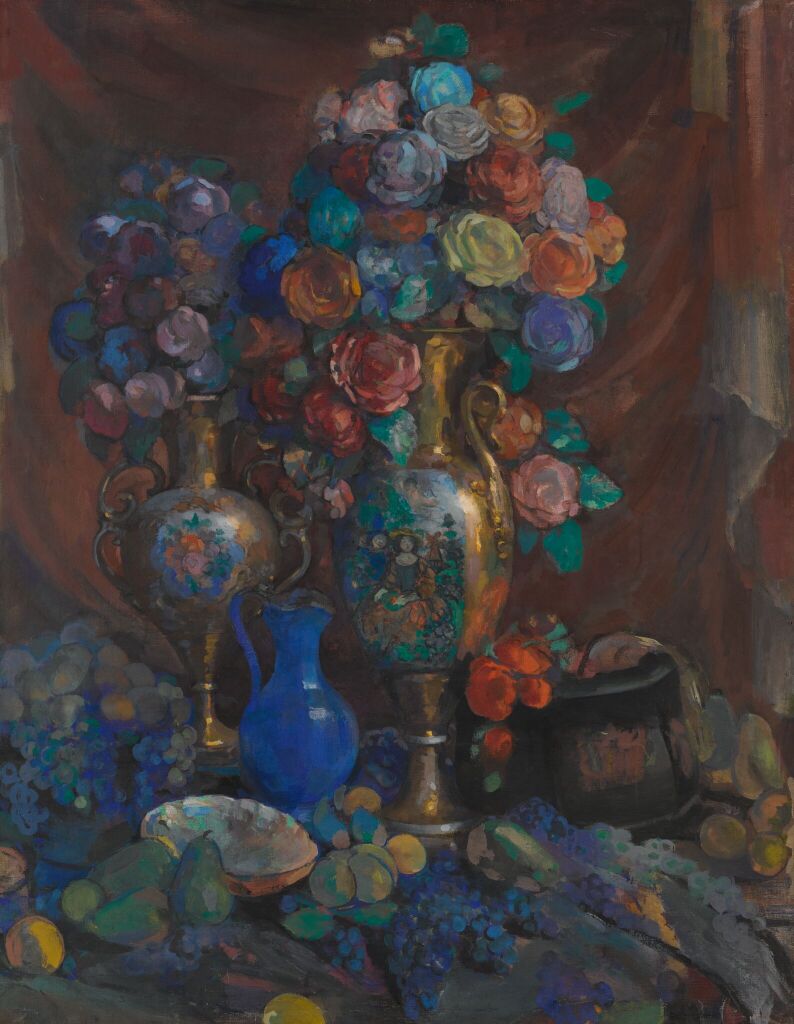 Ваза, цветы и фрукты