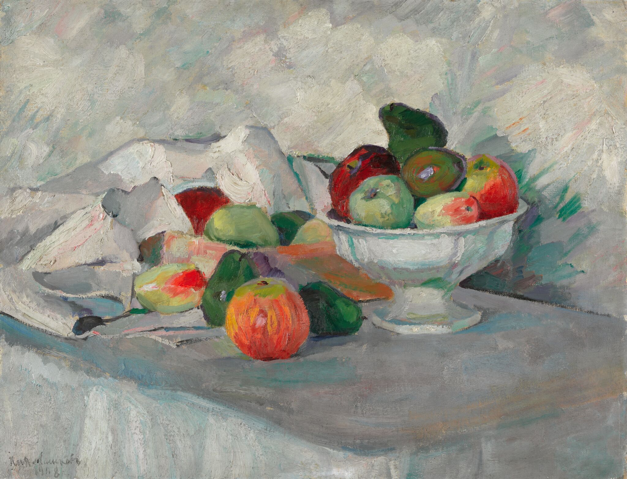 Яблоки и груши на белом, Ilya Mashkov, 1908