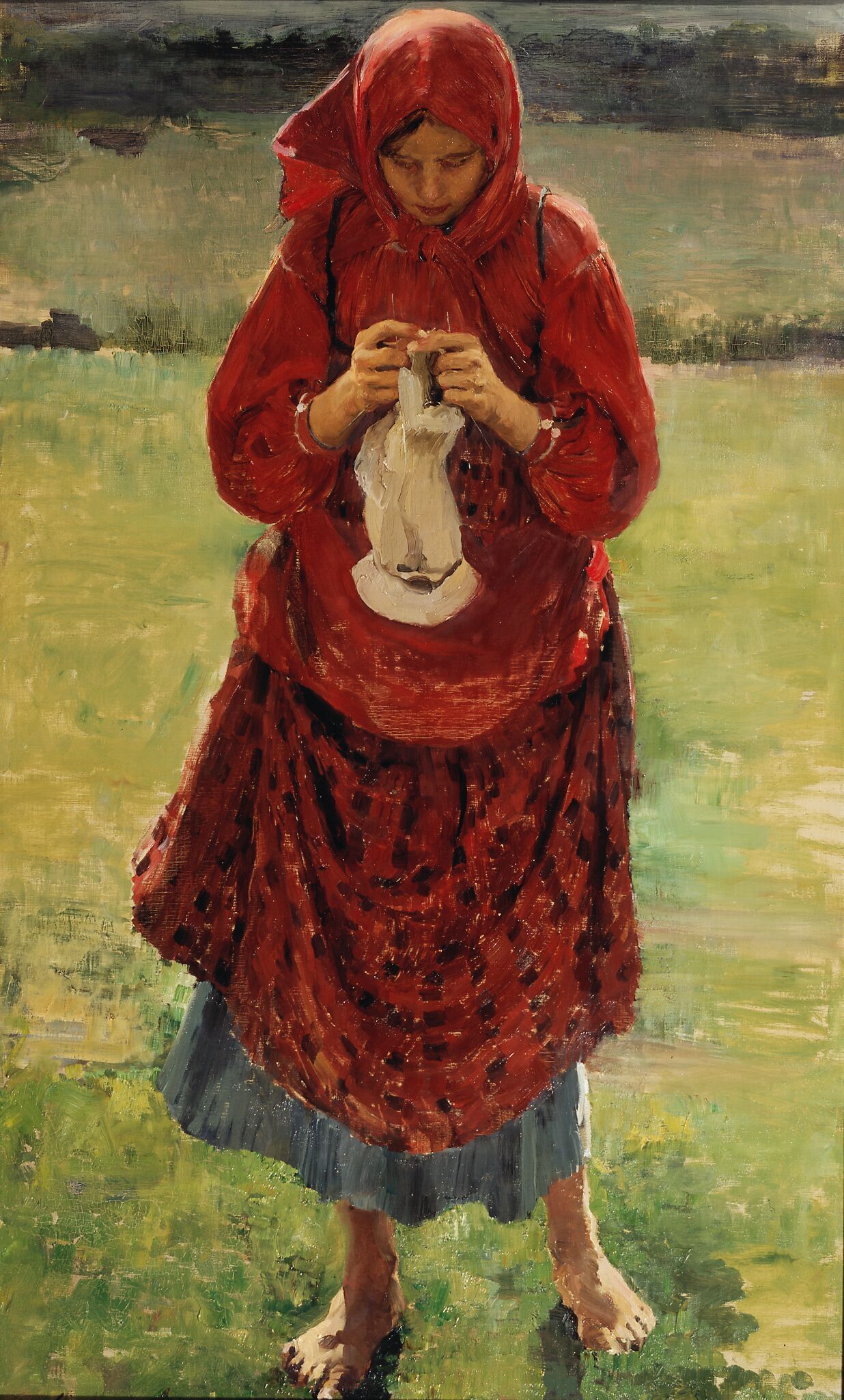 Крестьянская девушка с чулком, Filipp Malyavin, 1895