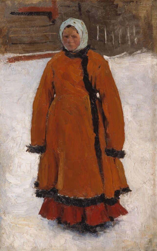 Девушка в красной шубке. Этюд для картины «Семья» (1907, ГТГ)