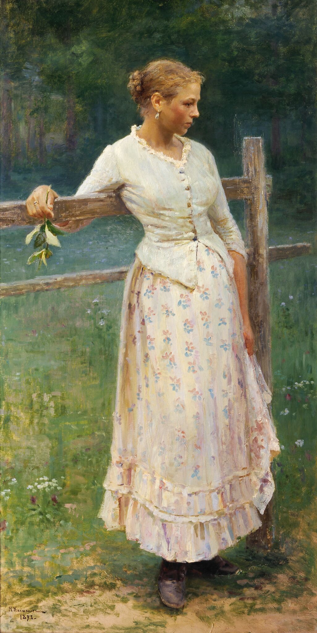 Девушка у изгороди, Nikolay Kasatkin, 1893