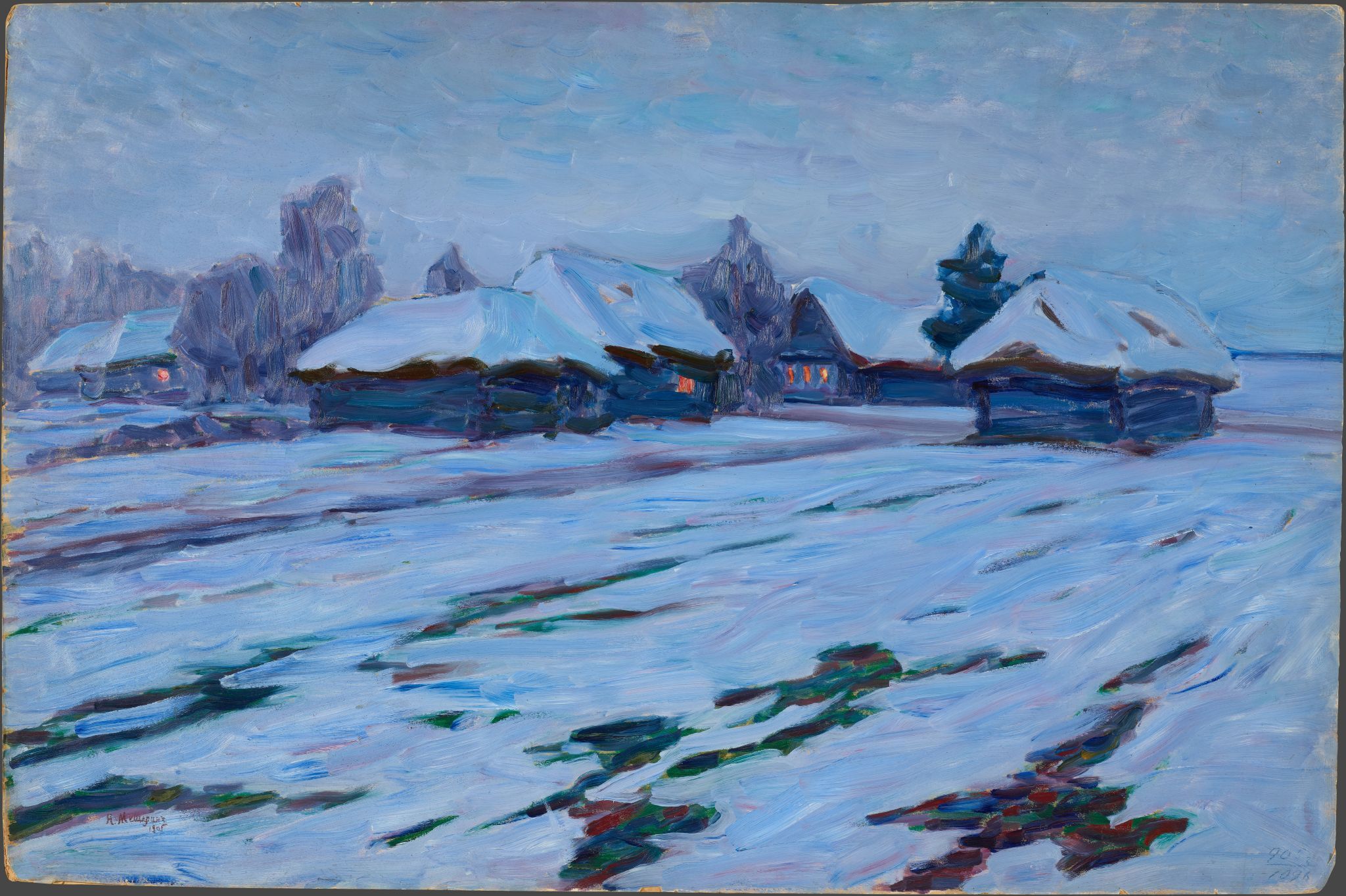 Зимний вечер. Деревня, Nikolay Meshcherin, 1905