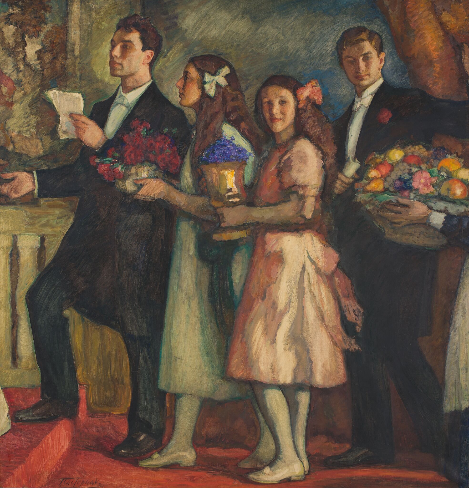 Поздравление (Дети художника - Борис, Лидия, Жозефина, Александр), Leonid Pasternak, 1914