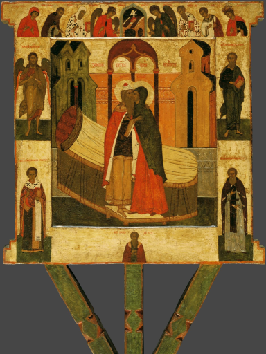 Богоматерь Знамение, с избранными святыми. Зачатие Иоанна Предтечи, с избранными святыми. Двусторонняя икона