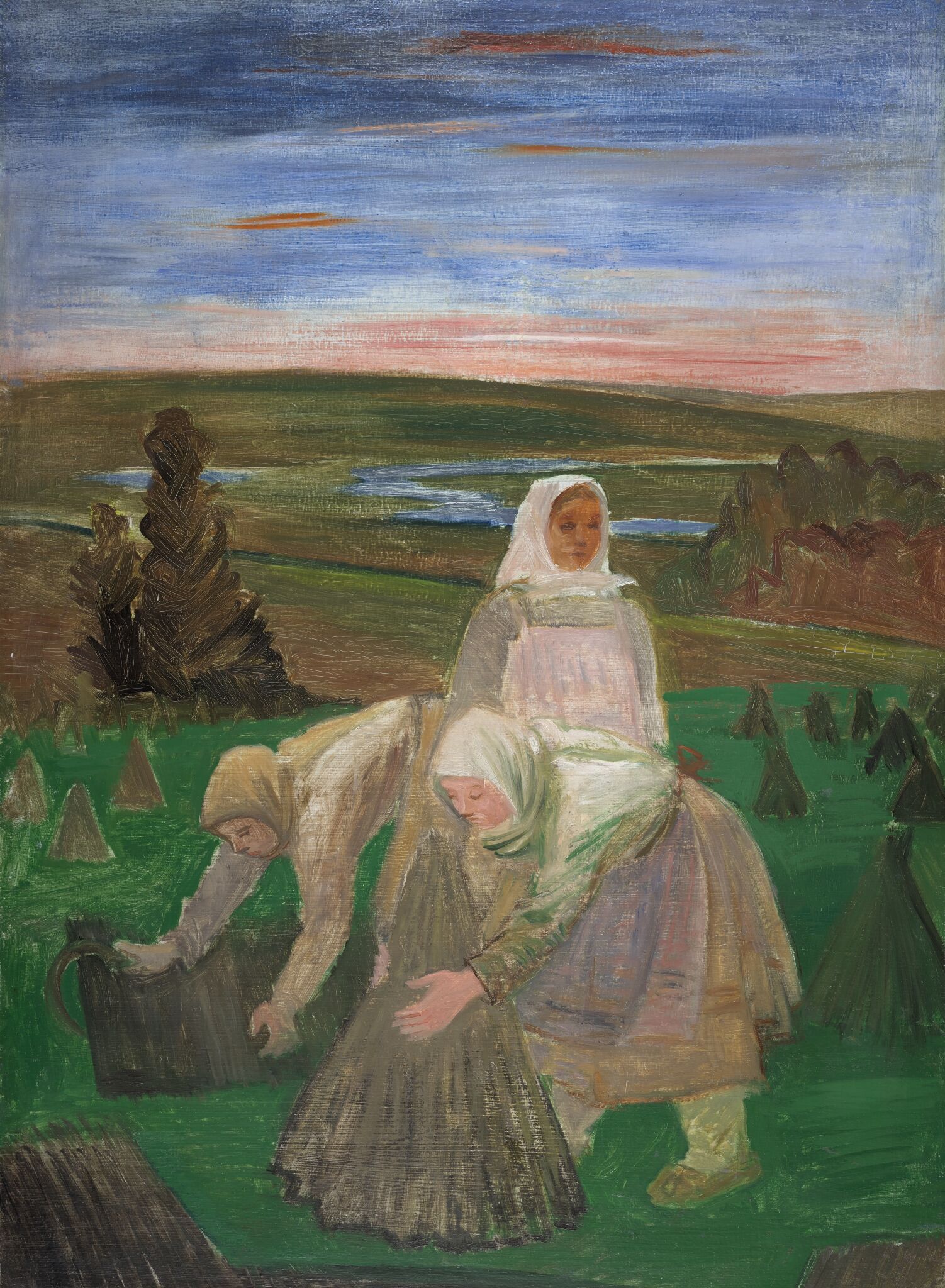 Пейзаж с крестьянами (Стелют лен), Aleksandr Shchipitsyn, 1934