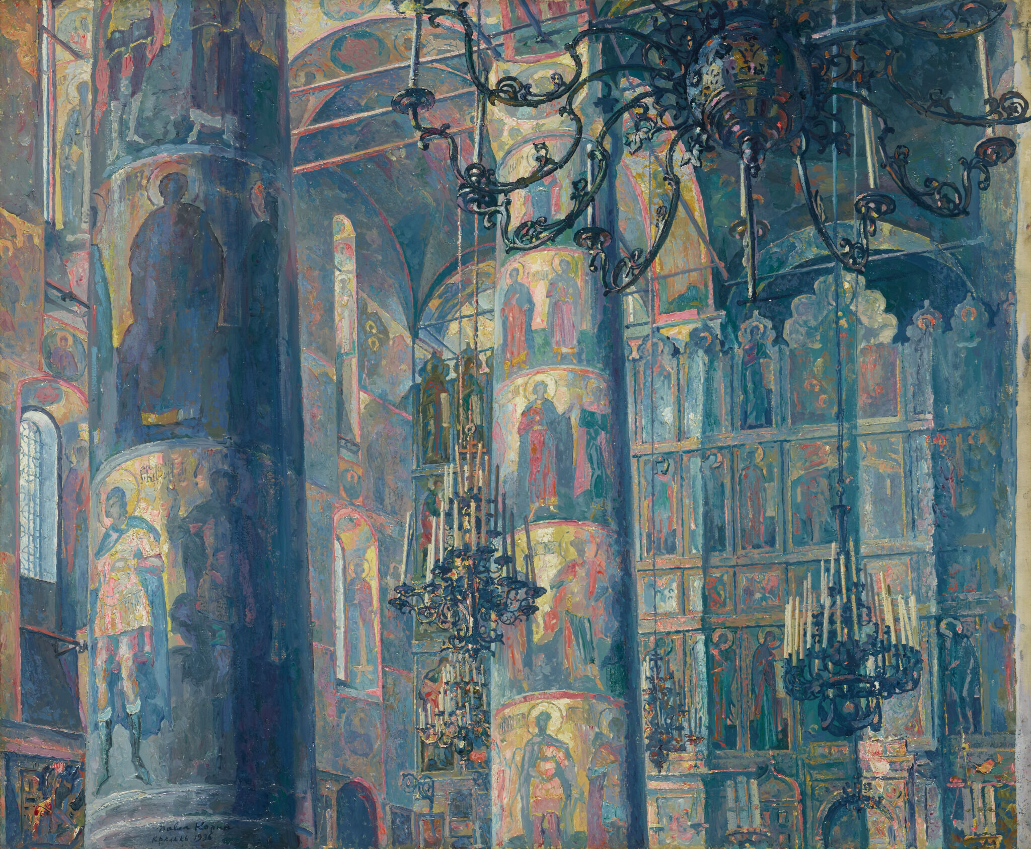 Интерьер с паникадилом. Интерьеры Успенского собора Московского Кремля , Pavel Korin, 1936